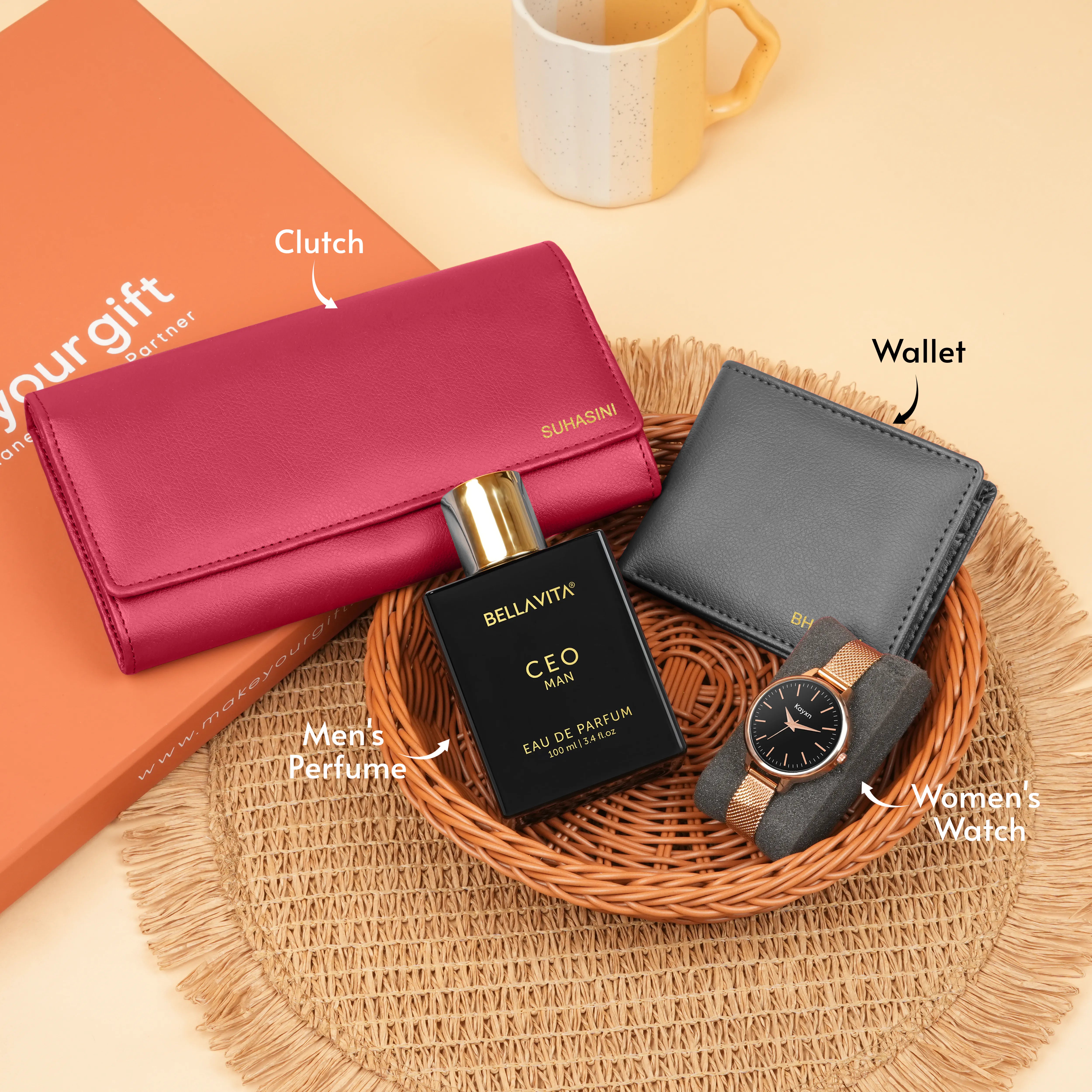 Personalized Clutch Wallet Perfume & Watch Gift Hamper