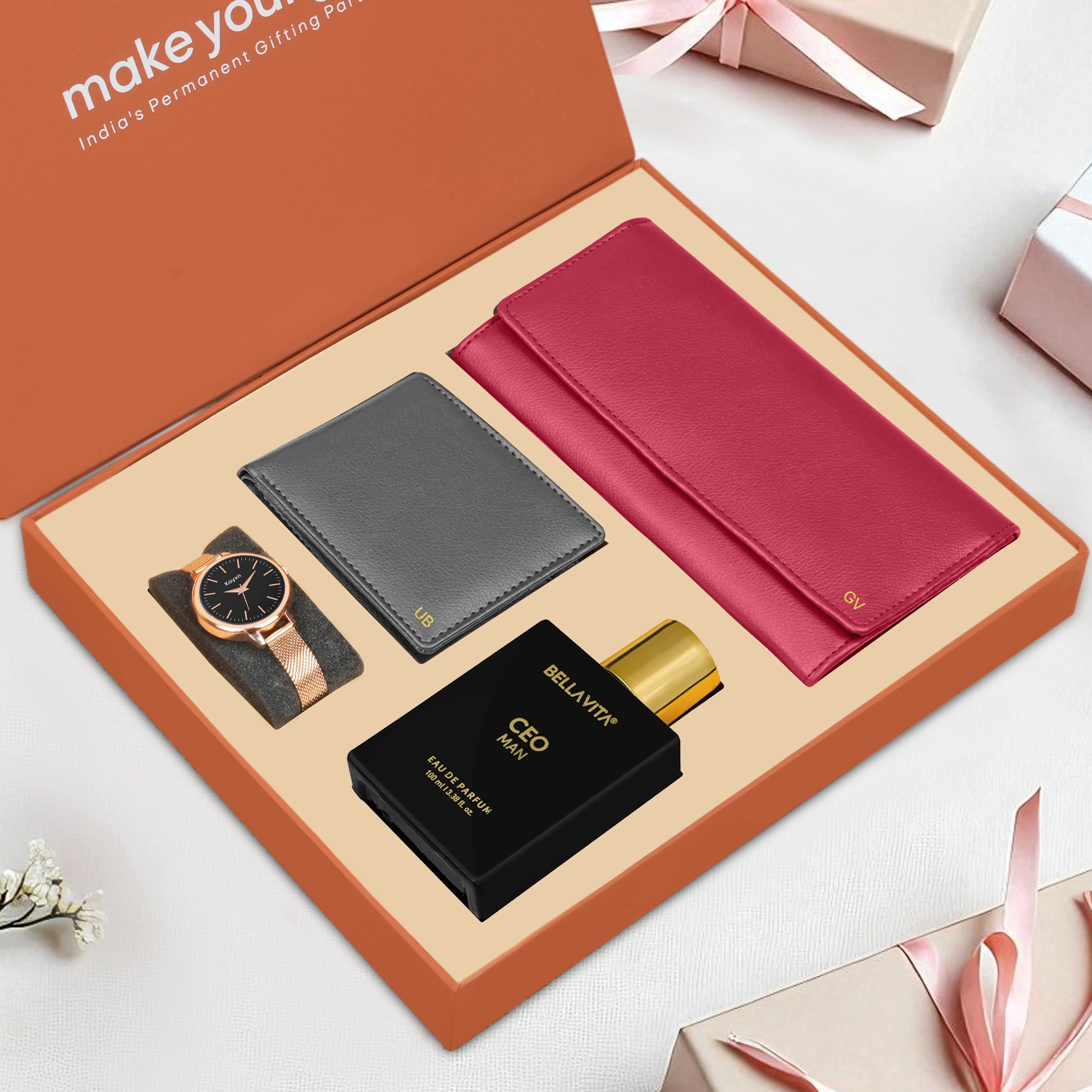 Personalized Clutch Wallet Perfume & Watch Gift Hamper