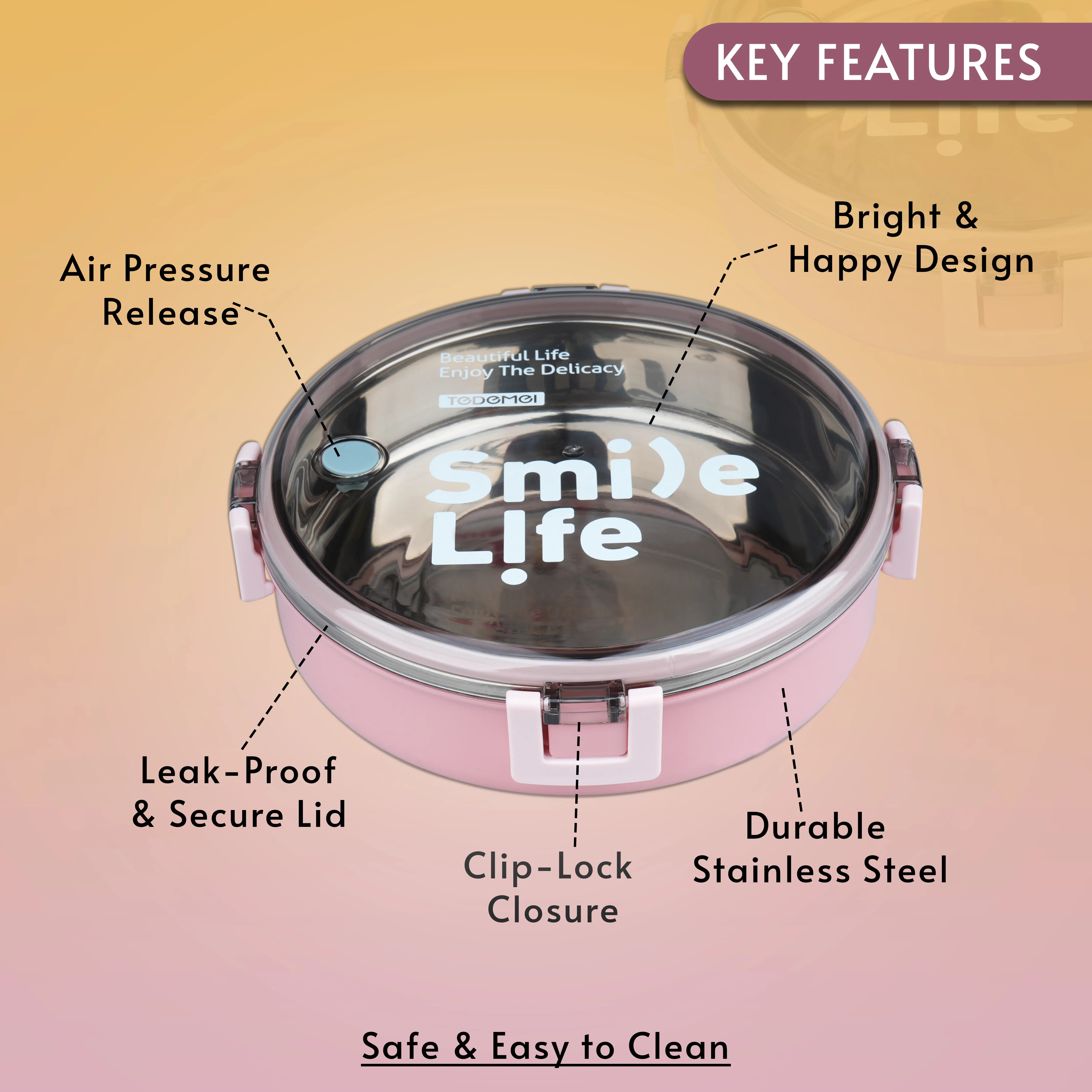 Smile Life Round Bento Lunch Box