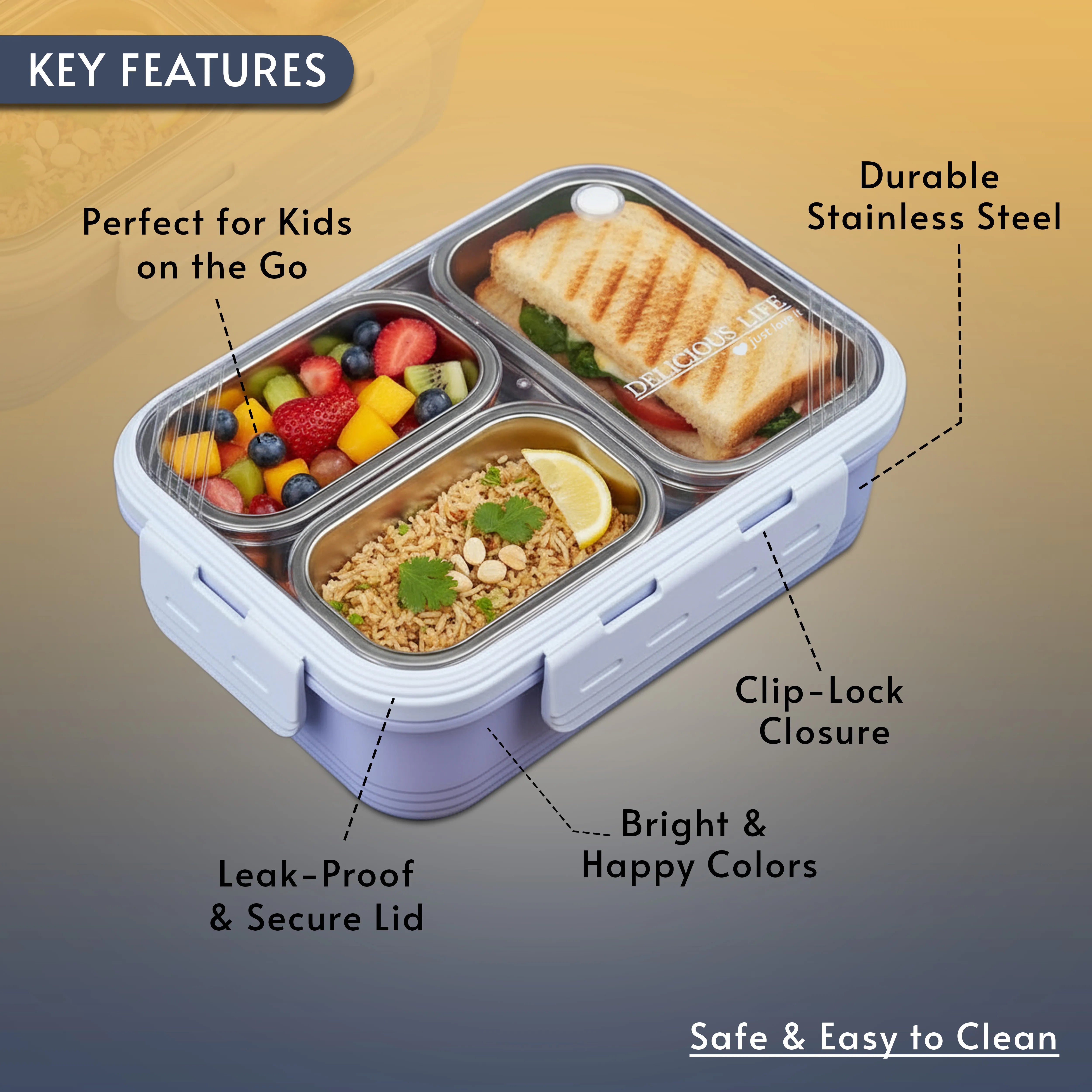 Delicious Life 3-Compartment Bento Lunch Box