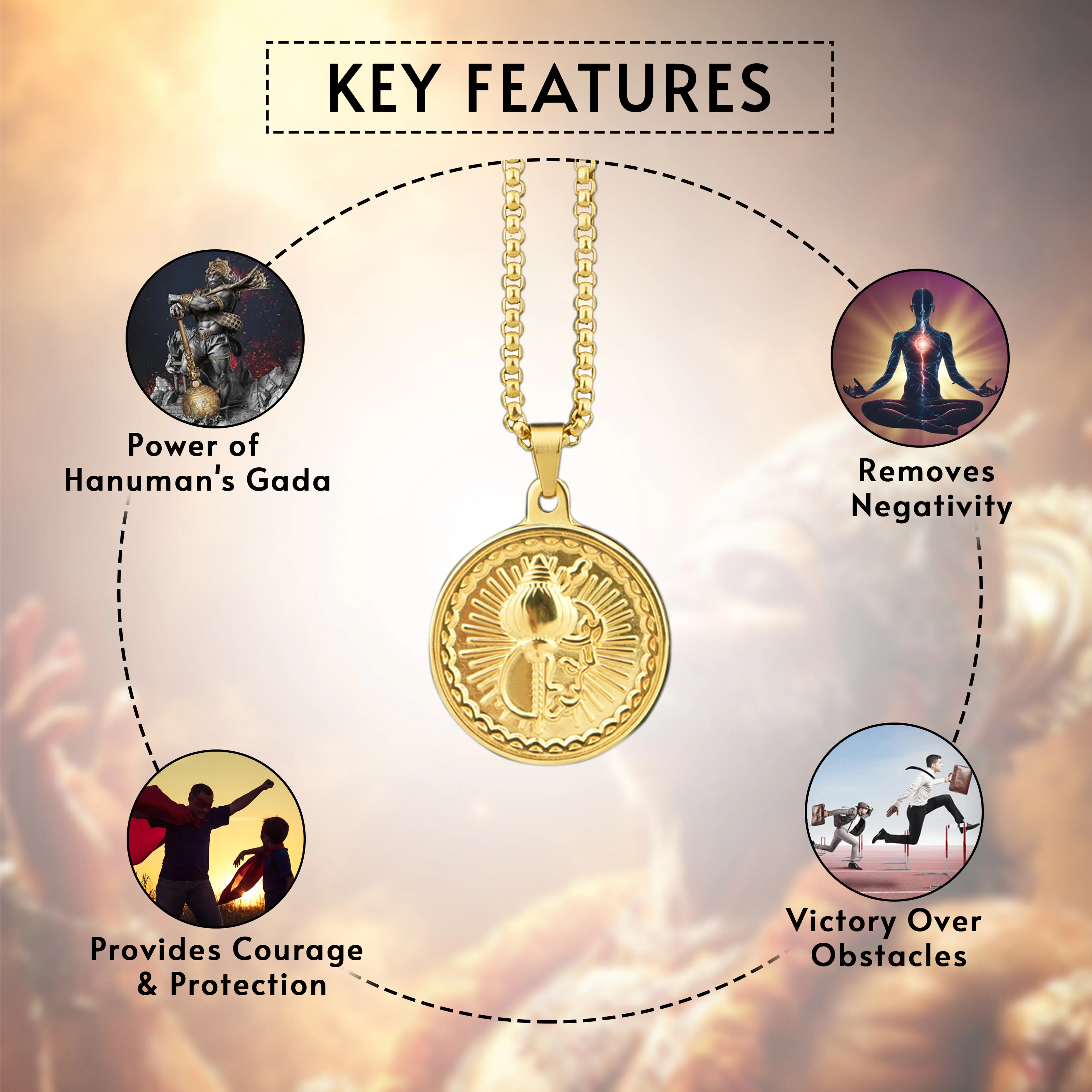 Hanuman Ji Gadaa Gold Plated Pendant & Chain Set