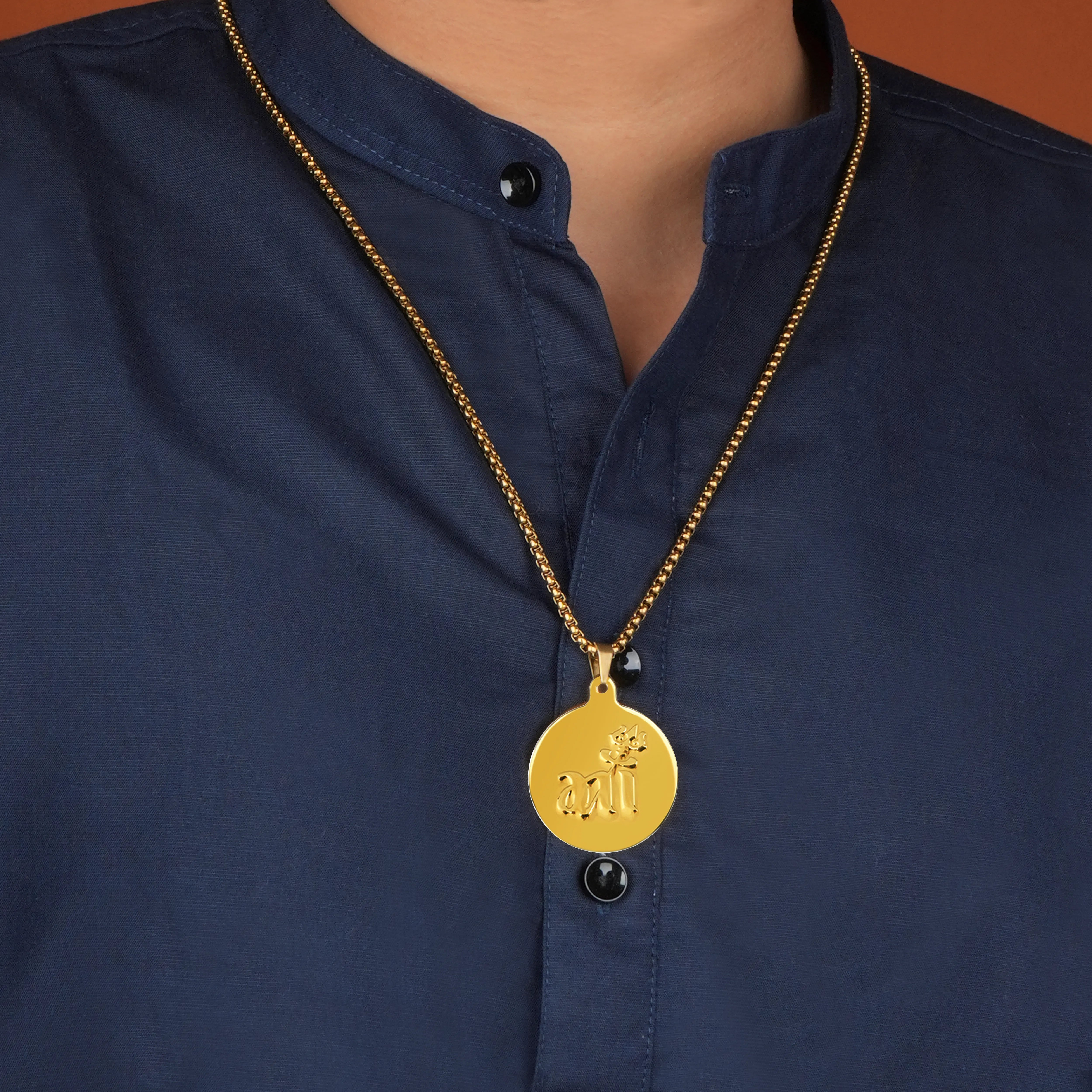 Maa Gold Plated Plain Pendant & Chain Set