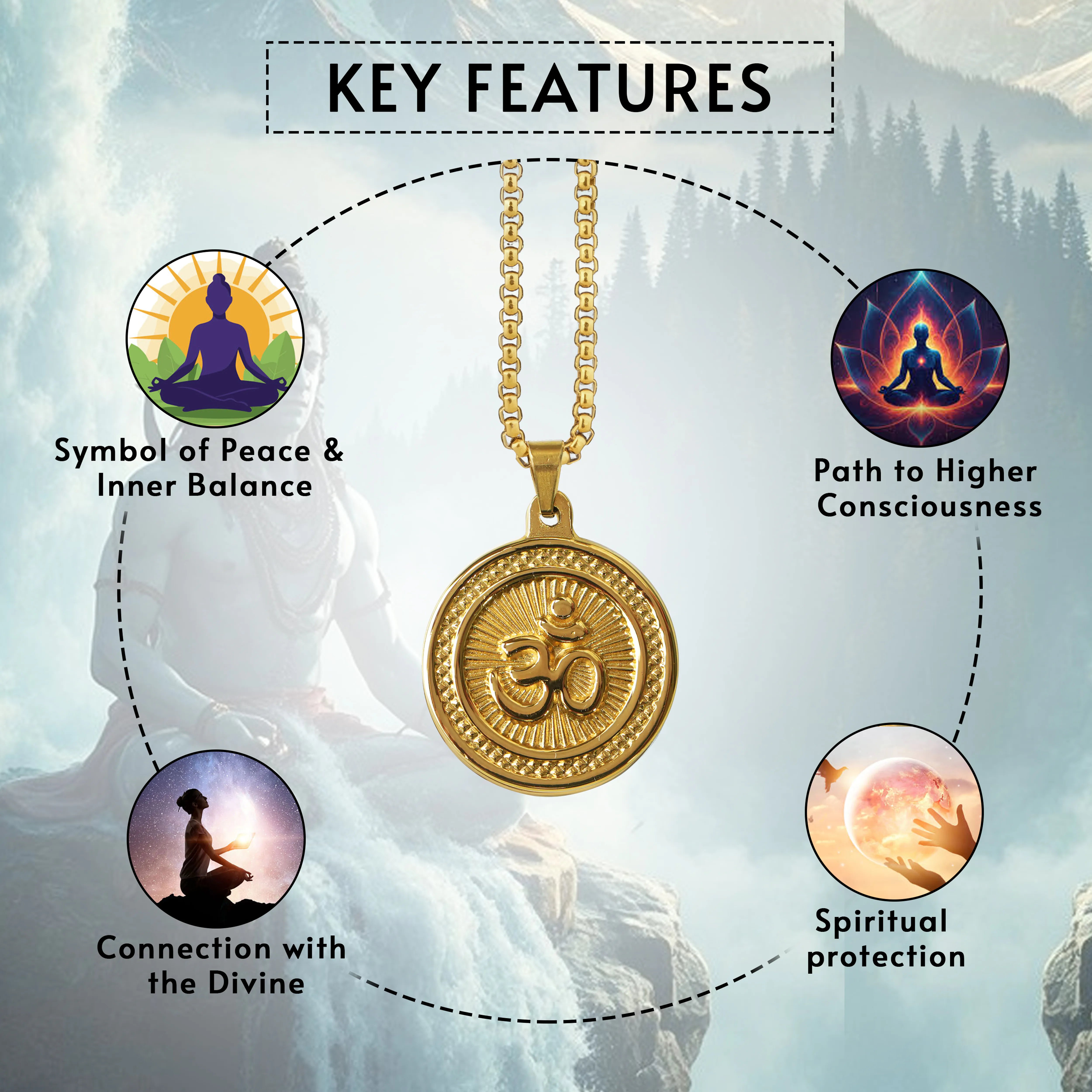 Om Gold Plated Pendant & Chain Set