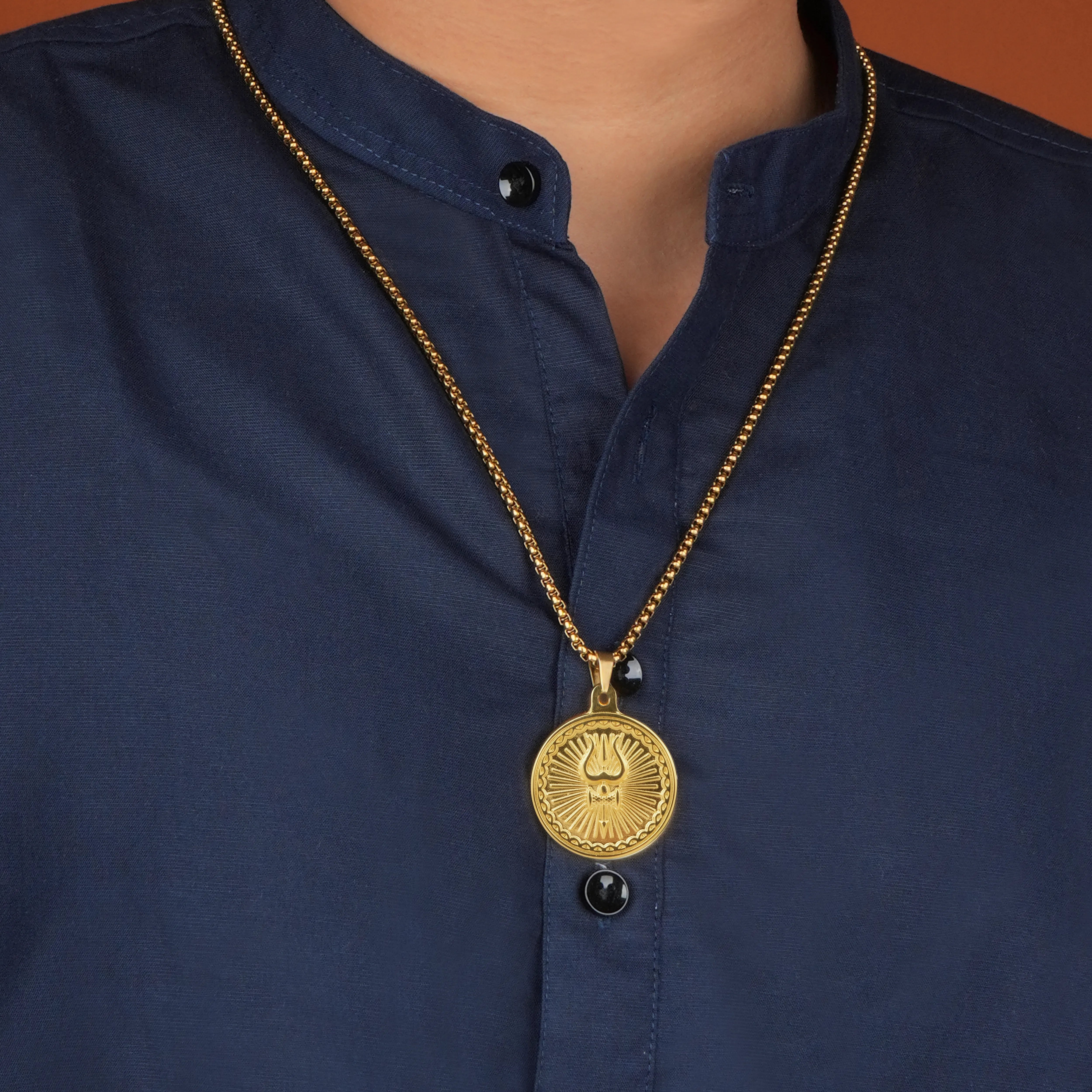 Shiva Trishul Gold Plated Pendant & Chain Set