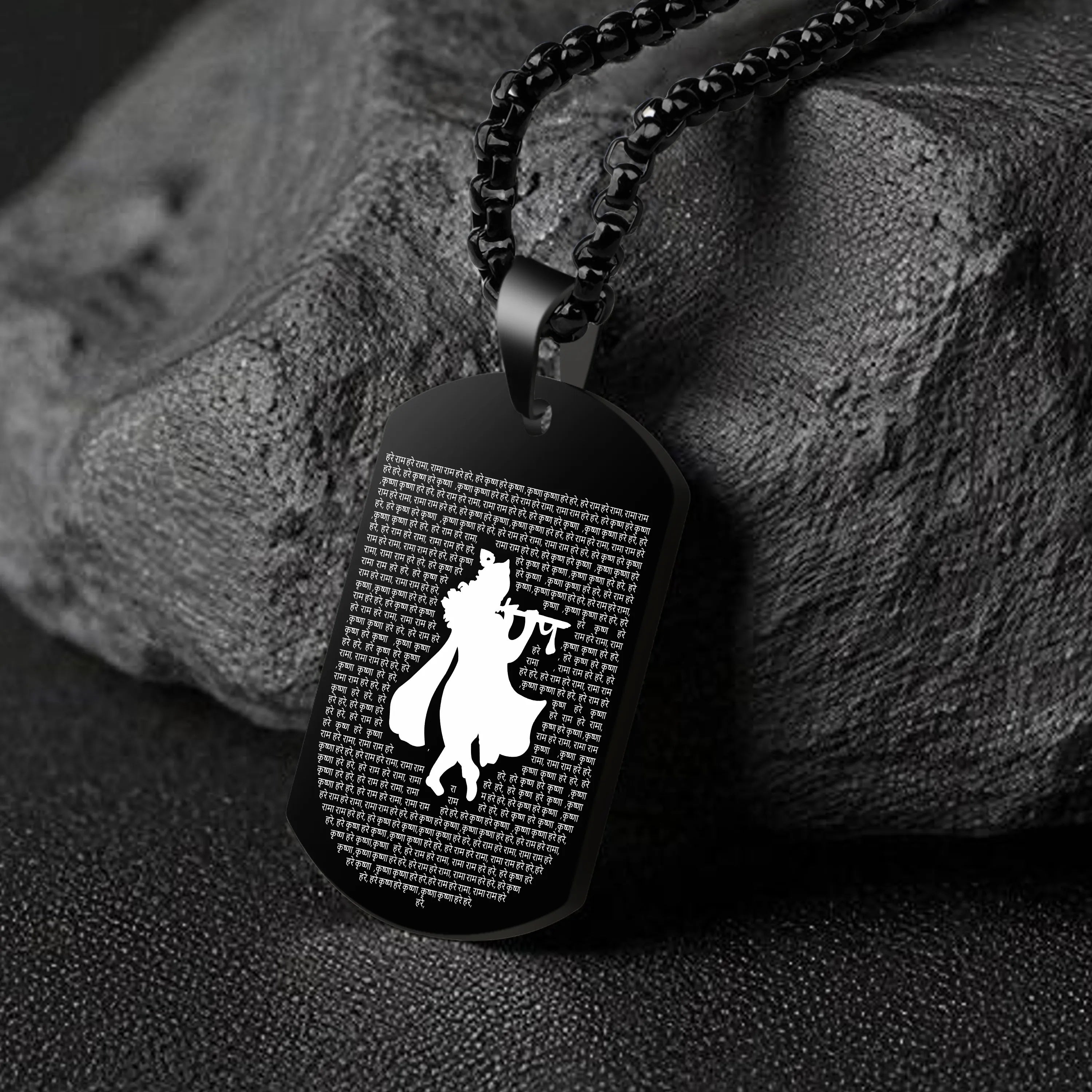 Krishna Flute Black Stainless Steel Pendant & Chain Set