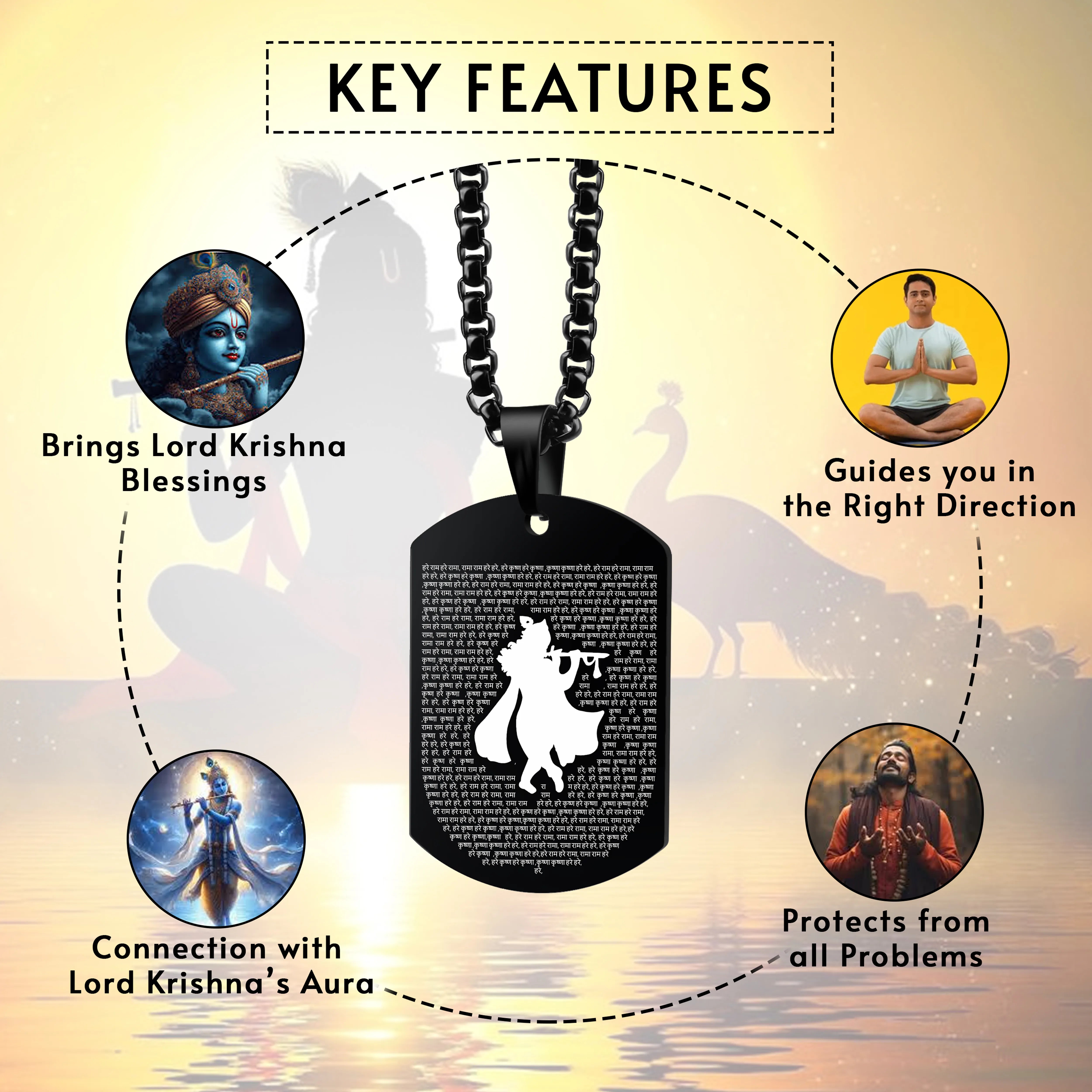 Krishna Flute Black Stainless Steel Pendant & Chain Set