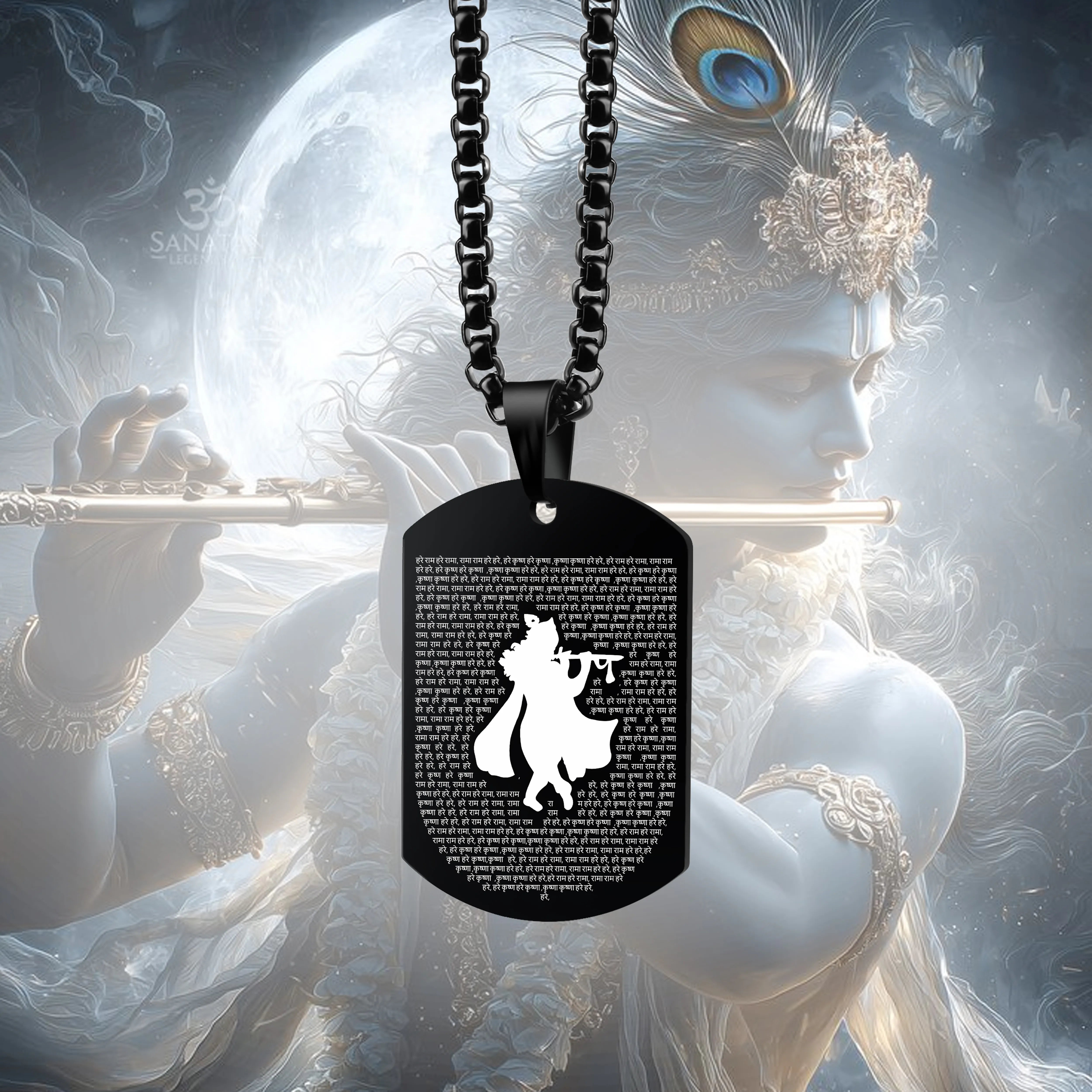 Krishna Flute Black Stainless Steel Pendant & Chain Set