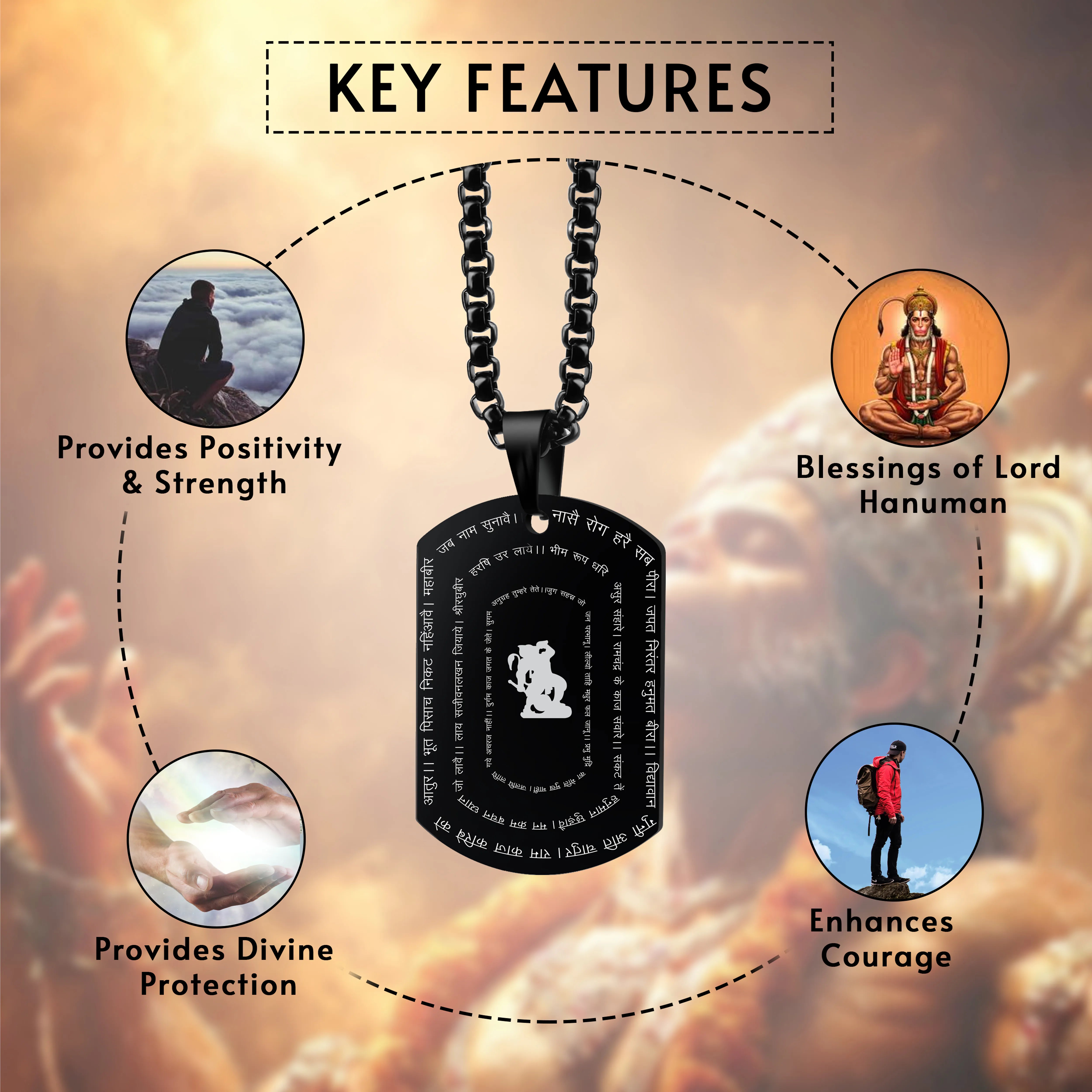 Hanuman Chalisa Black Stainless Steel Pendant & Chain Set
