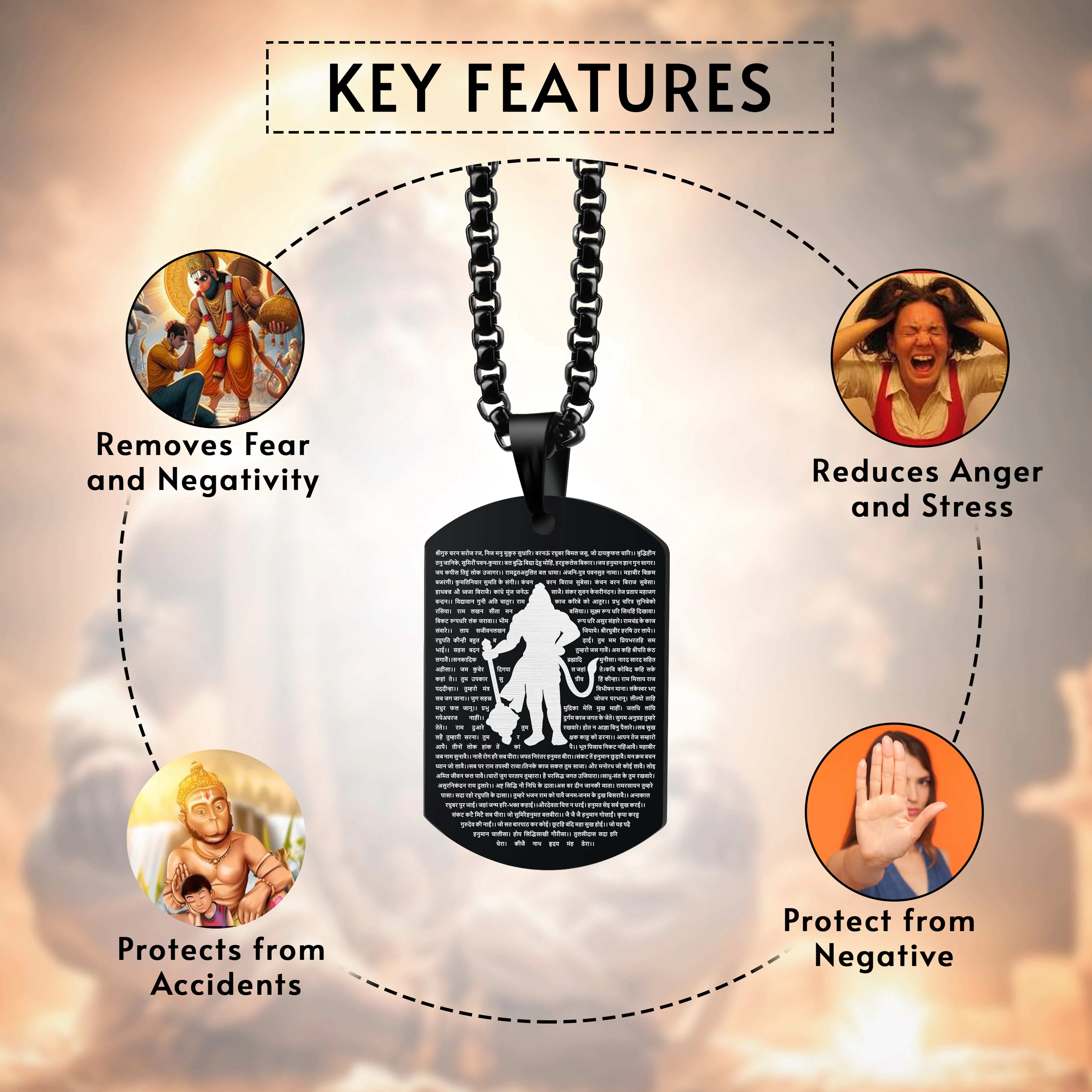 Sampurna Hanuman Chalisa Black Stainless Steel Pendant & Chain Set