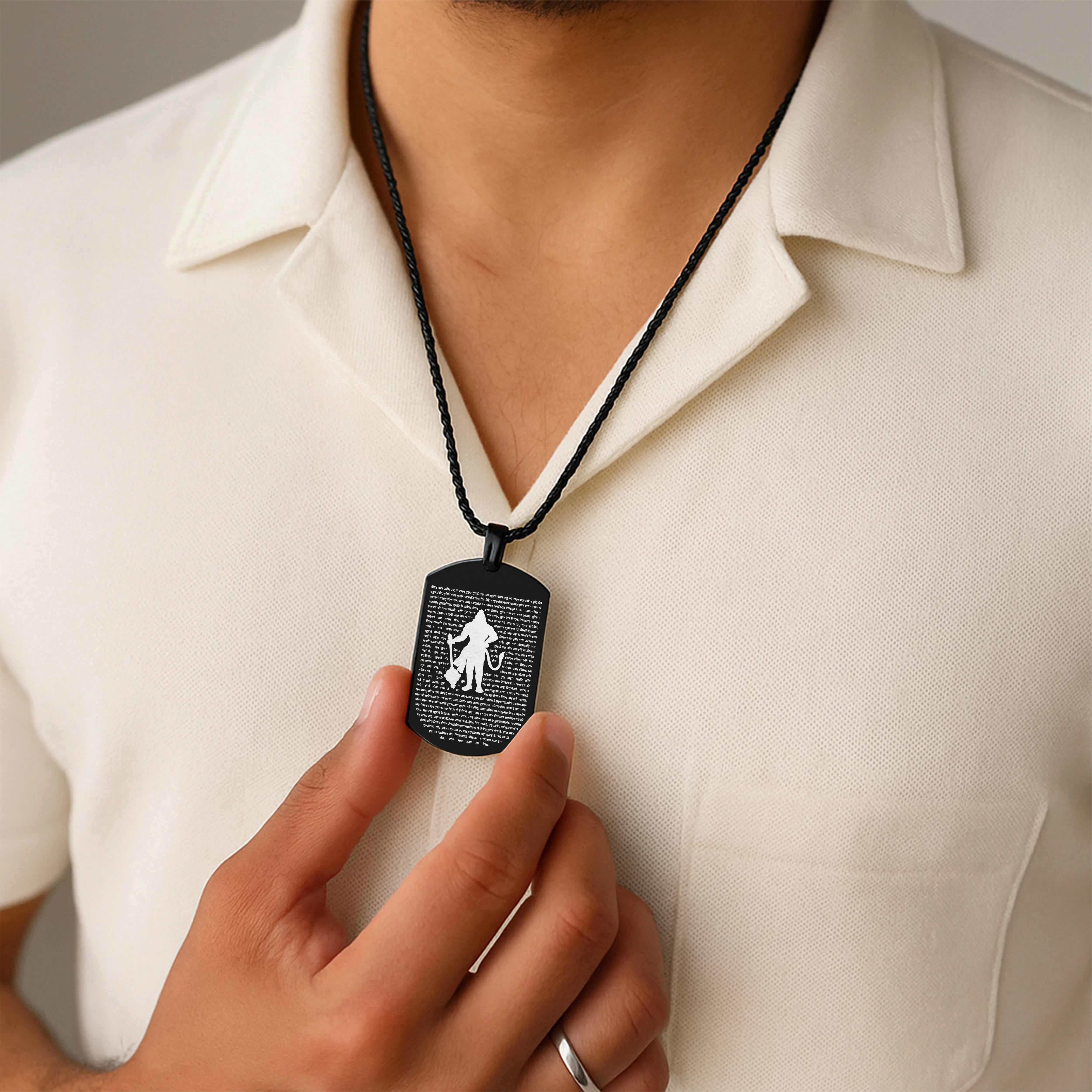 Sampurna Hanuman Chalisa Black Stainless Steel Pendant & Chain Set