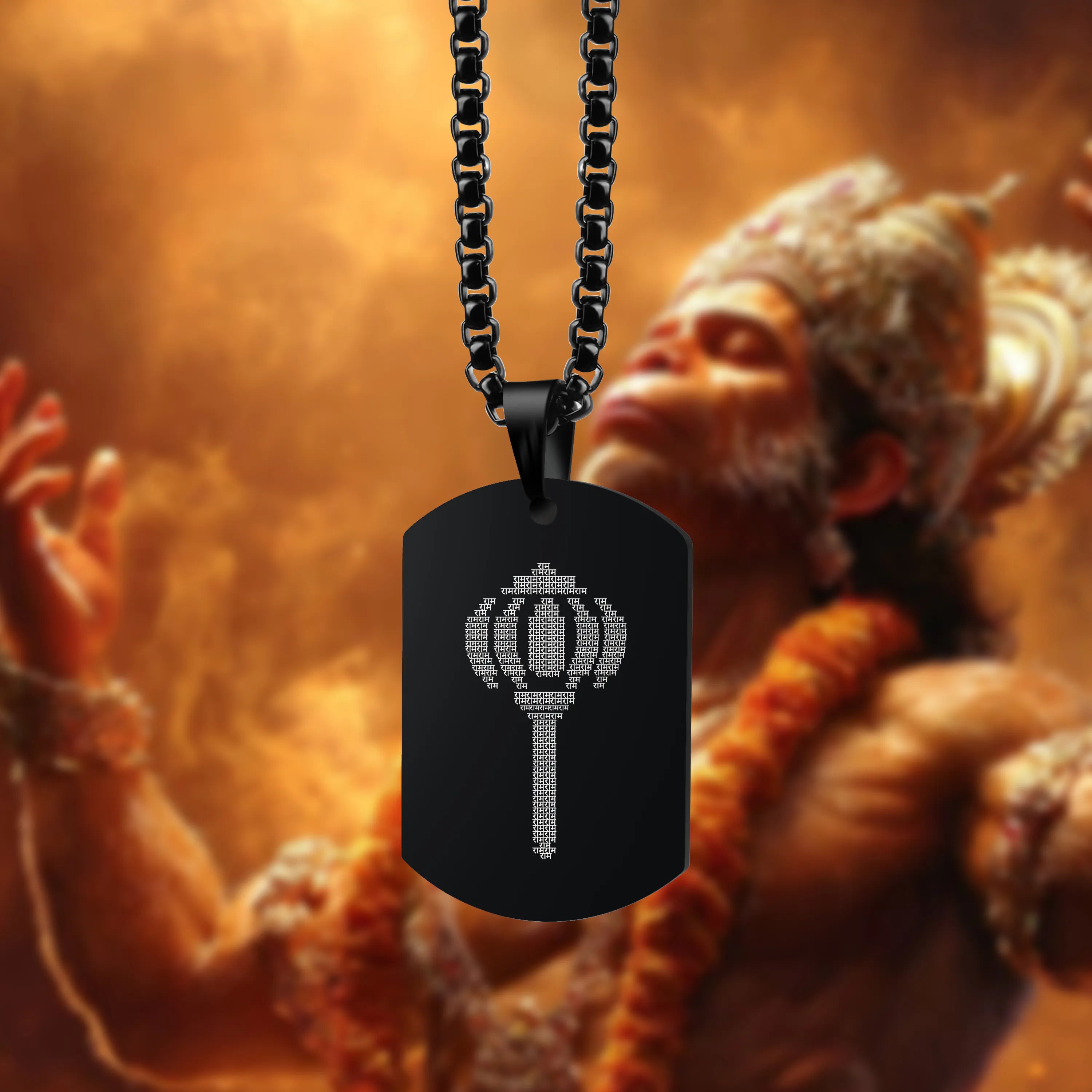Hanuman Gadaa Black Stainless Steel Pendant & Chain Set