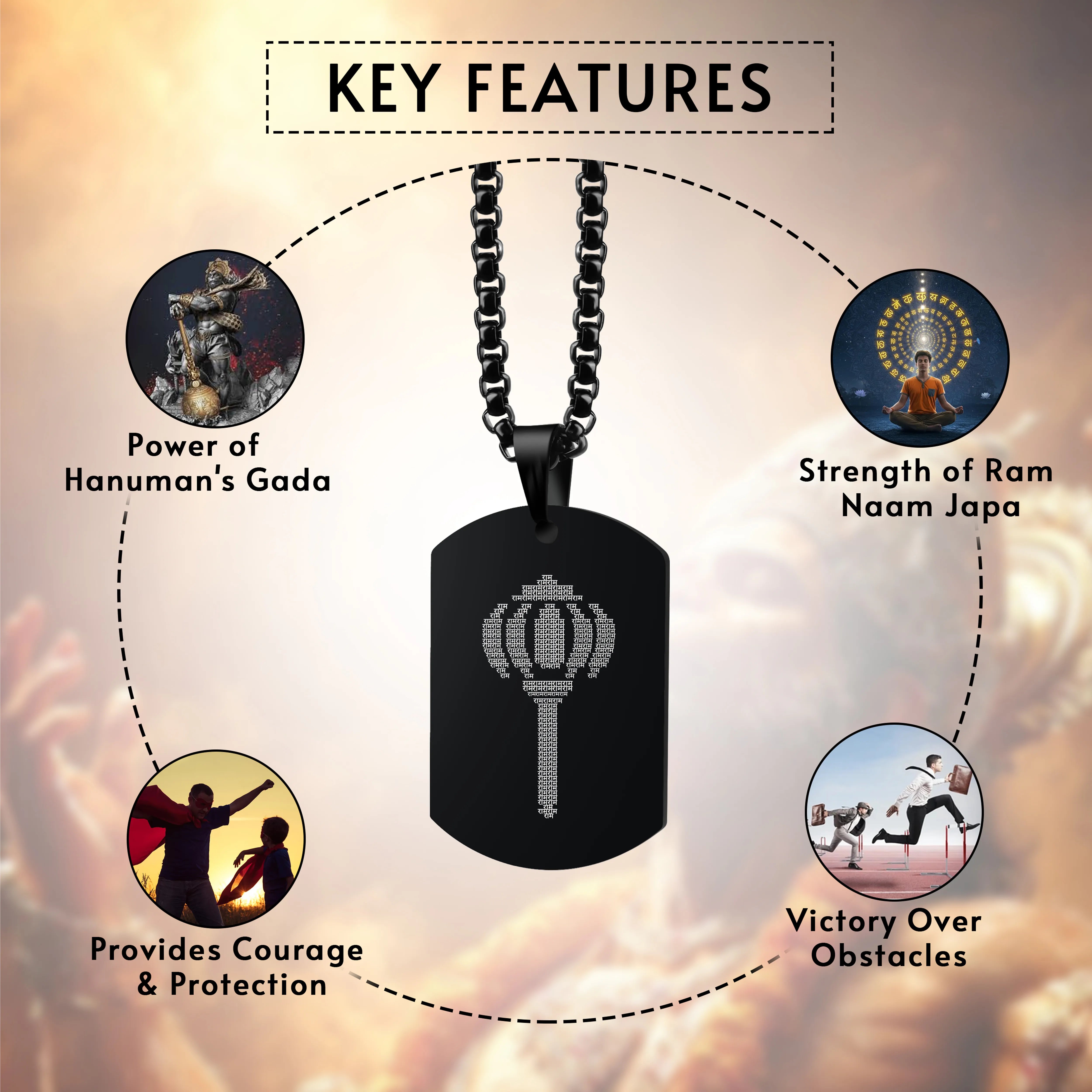 Hanuman Gadaa Black Stainless Steel Pendant & Chain Set