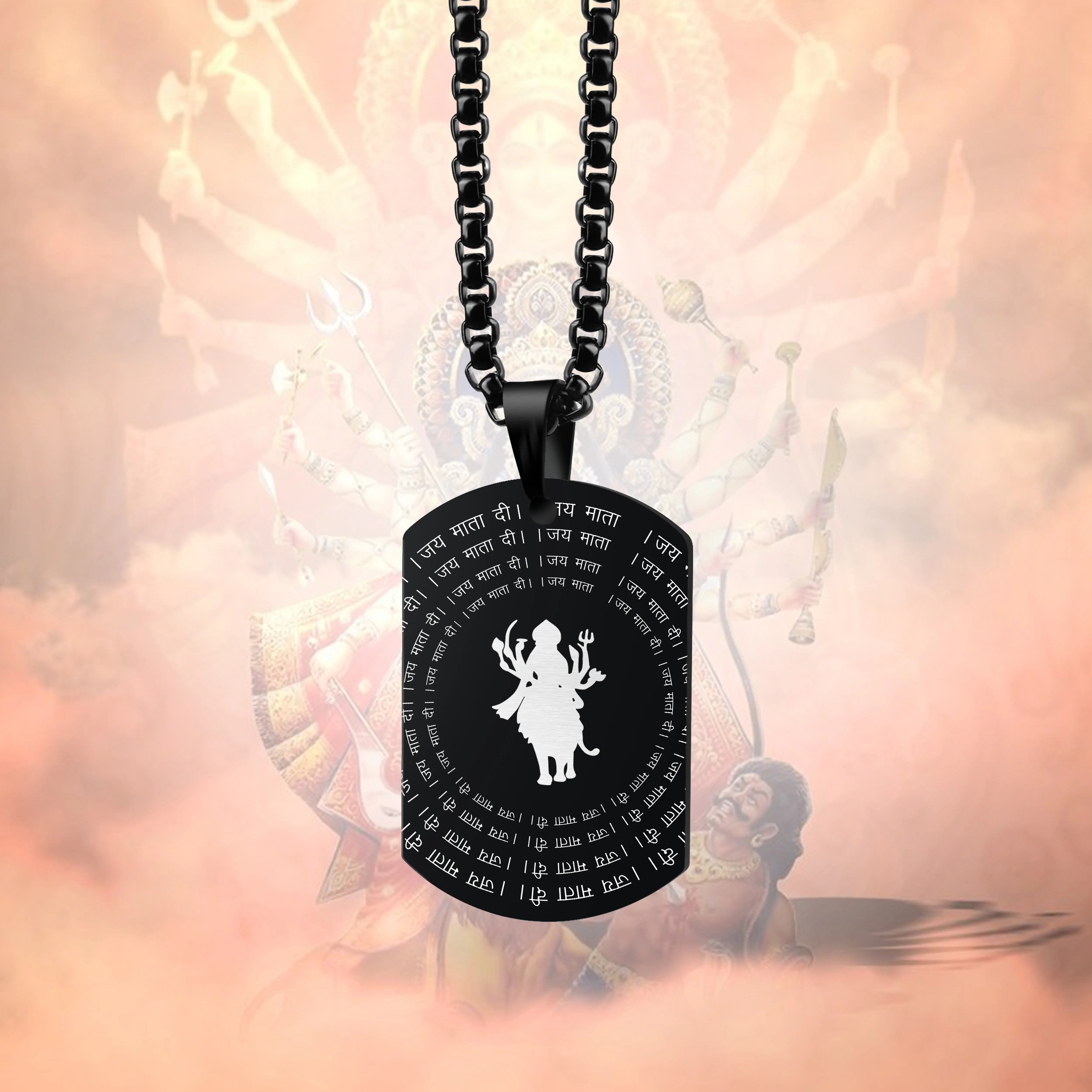 Jai Mata Di Black Stainless Steel Pendant & Chain Set