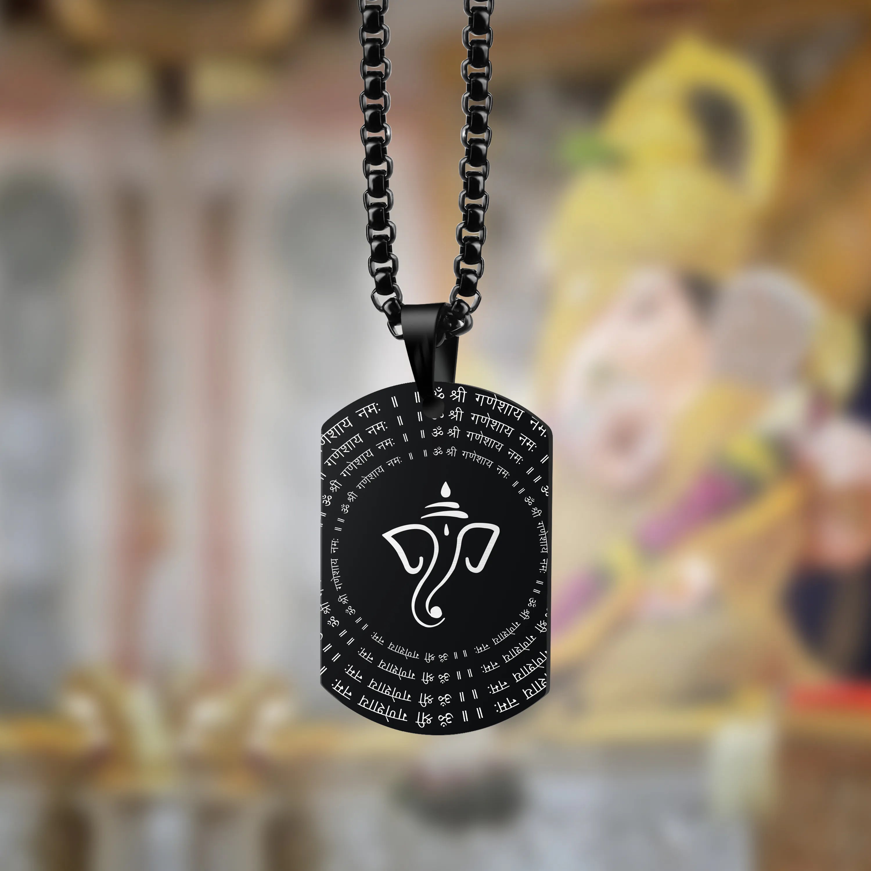Om Ganeshay Namah Black Stainless Steel Pendant & Chain Set