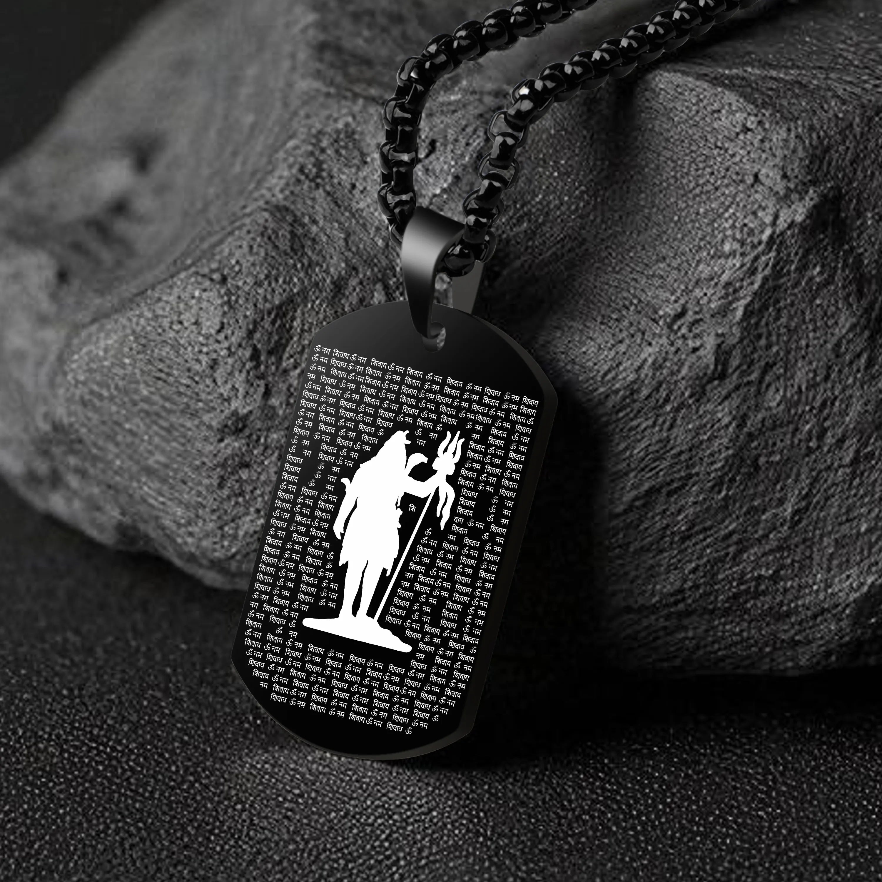 Om Namah Shivay Black Stainless Steel Pendant & Chain Set