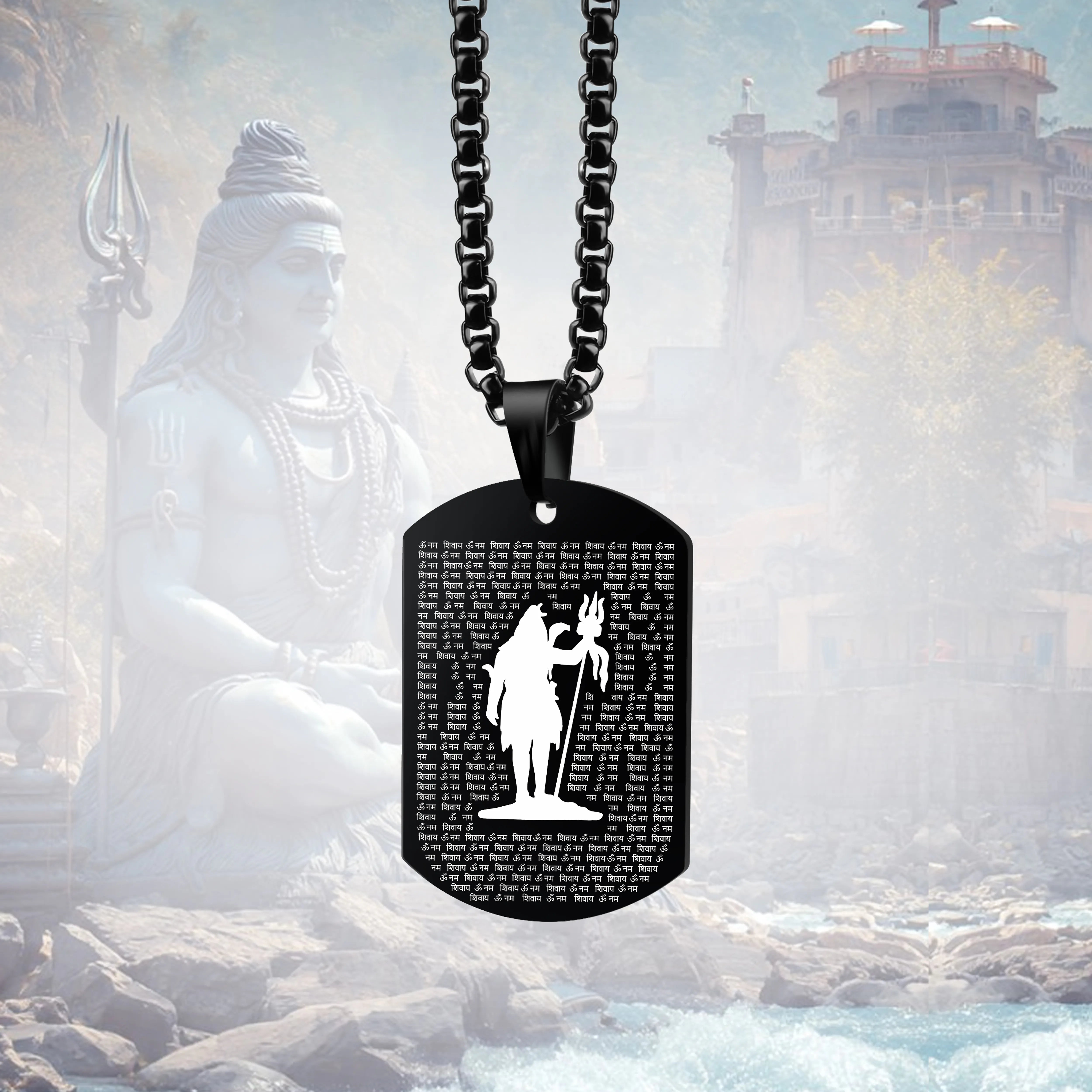 Om Namah Shivay Black Stainless Steel Pendant & Chain Set