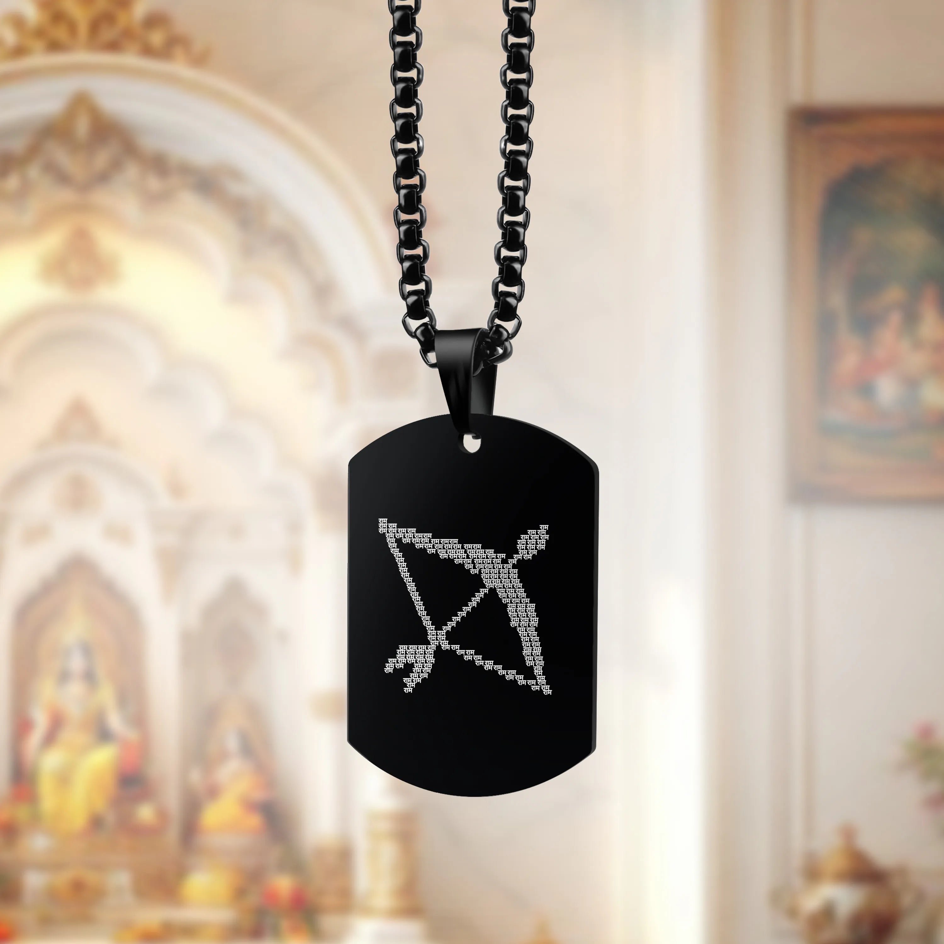 Sri Ram Dhanush Black Stainless Steel Pendant & Chain Set
