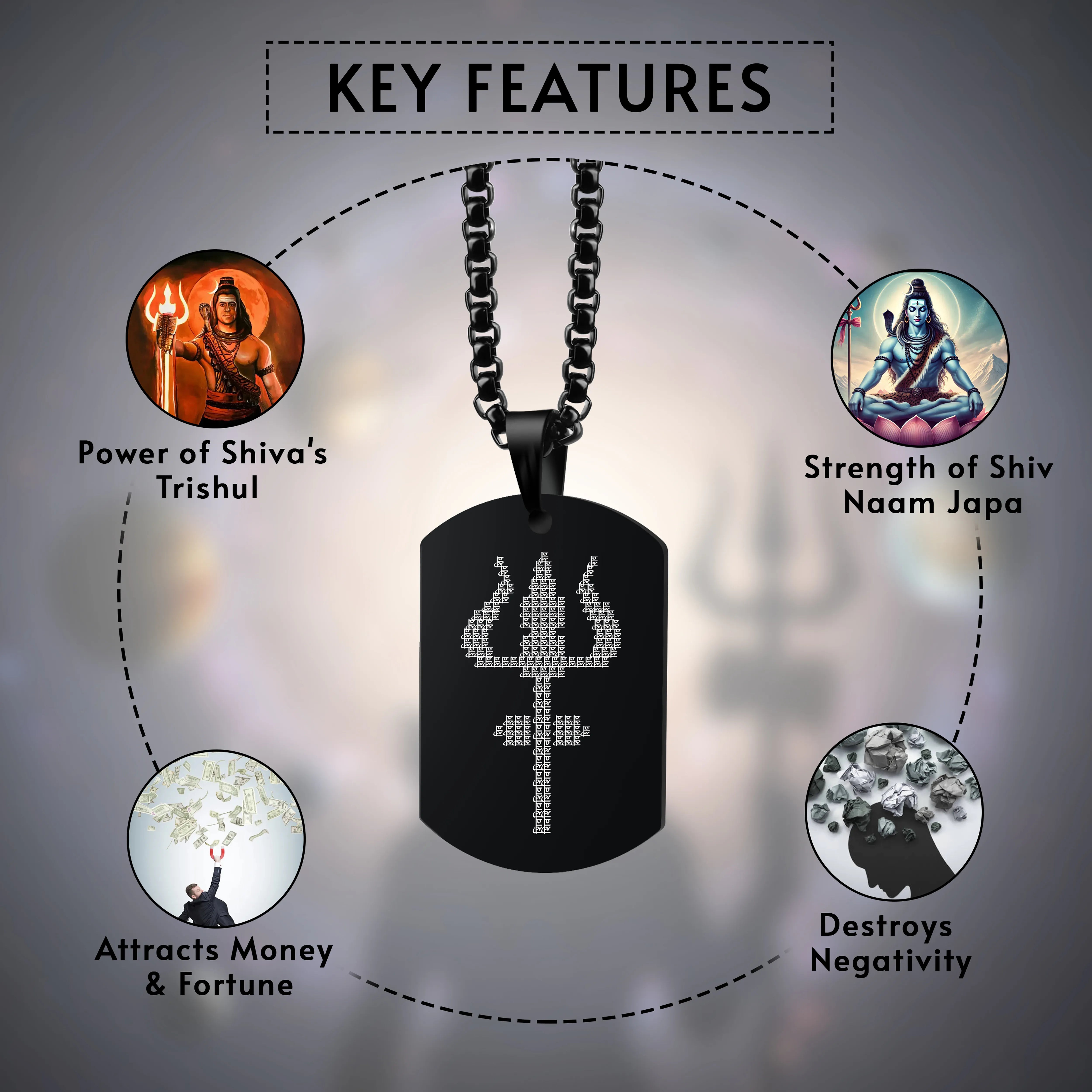 Shiva Trishul Black Stainless Steel Pendant & Chain Set