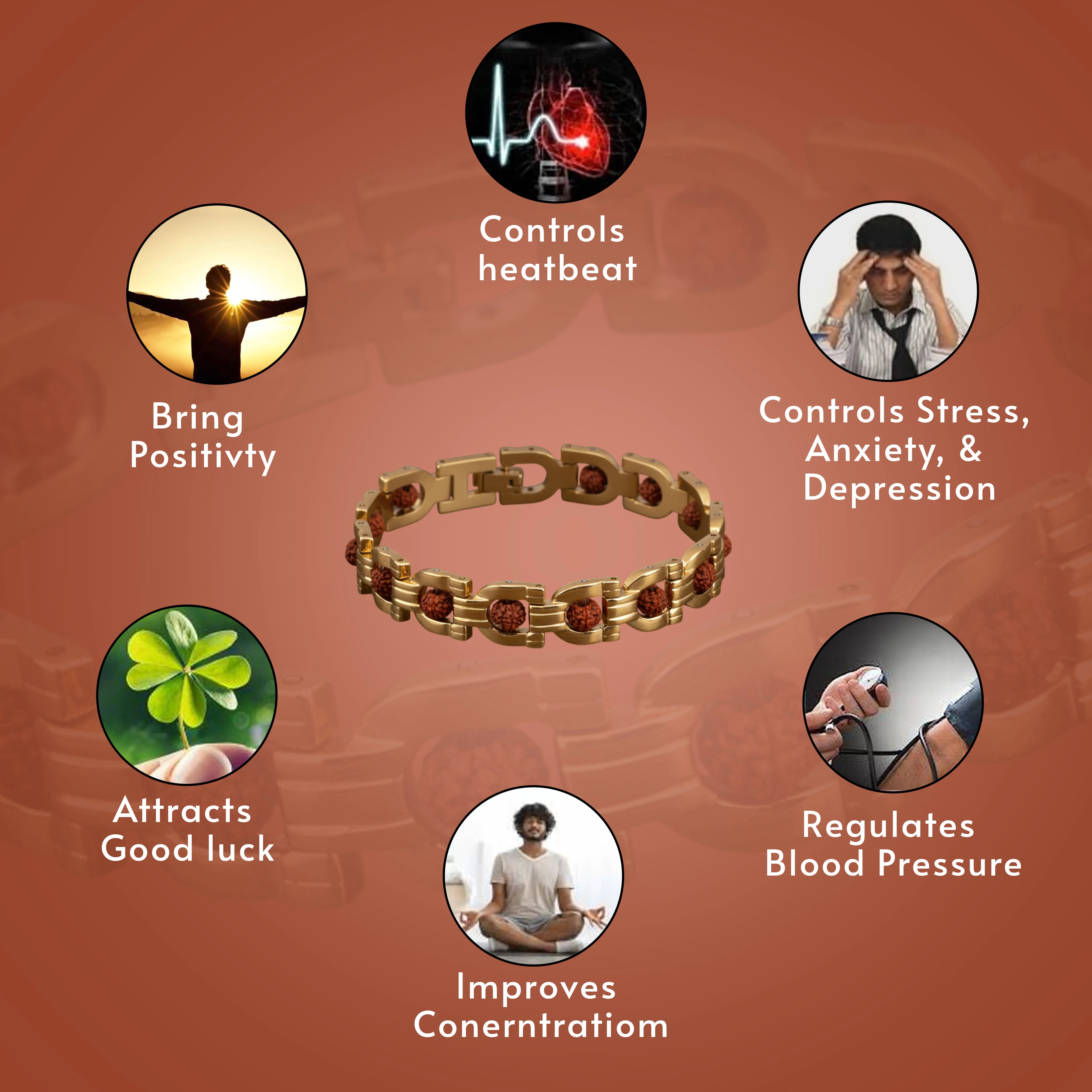 Rudraksha Arc Gold Plated Spiritual Bracelet