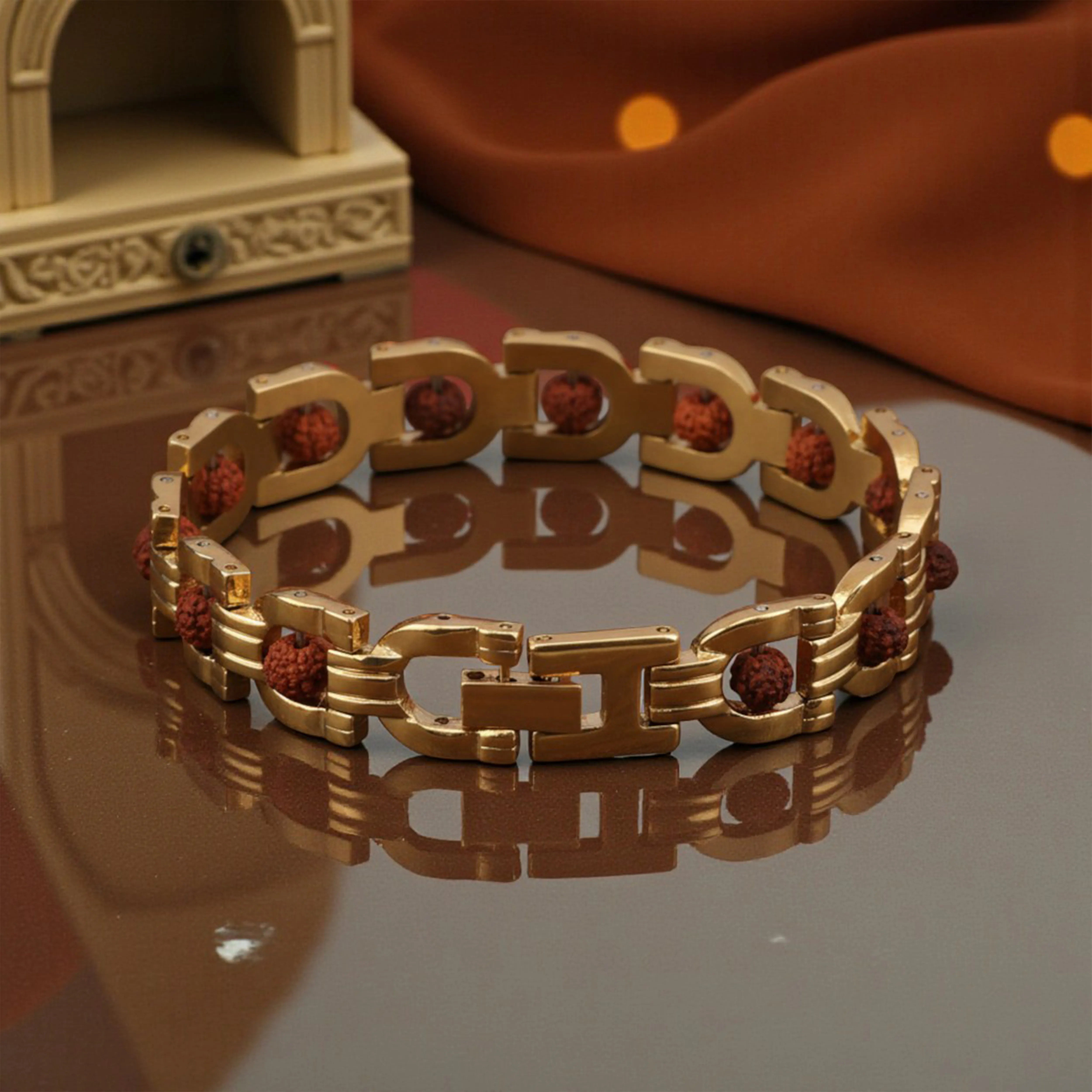 Rudraksha Arc Gold Plated Spiritual Bracelet