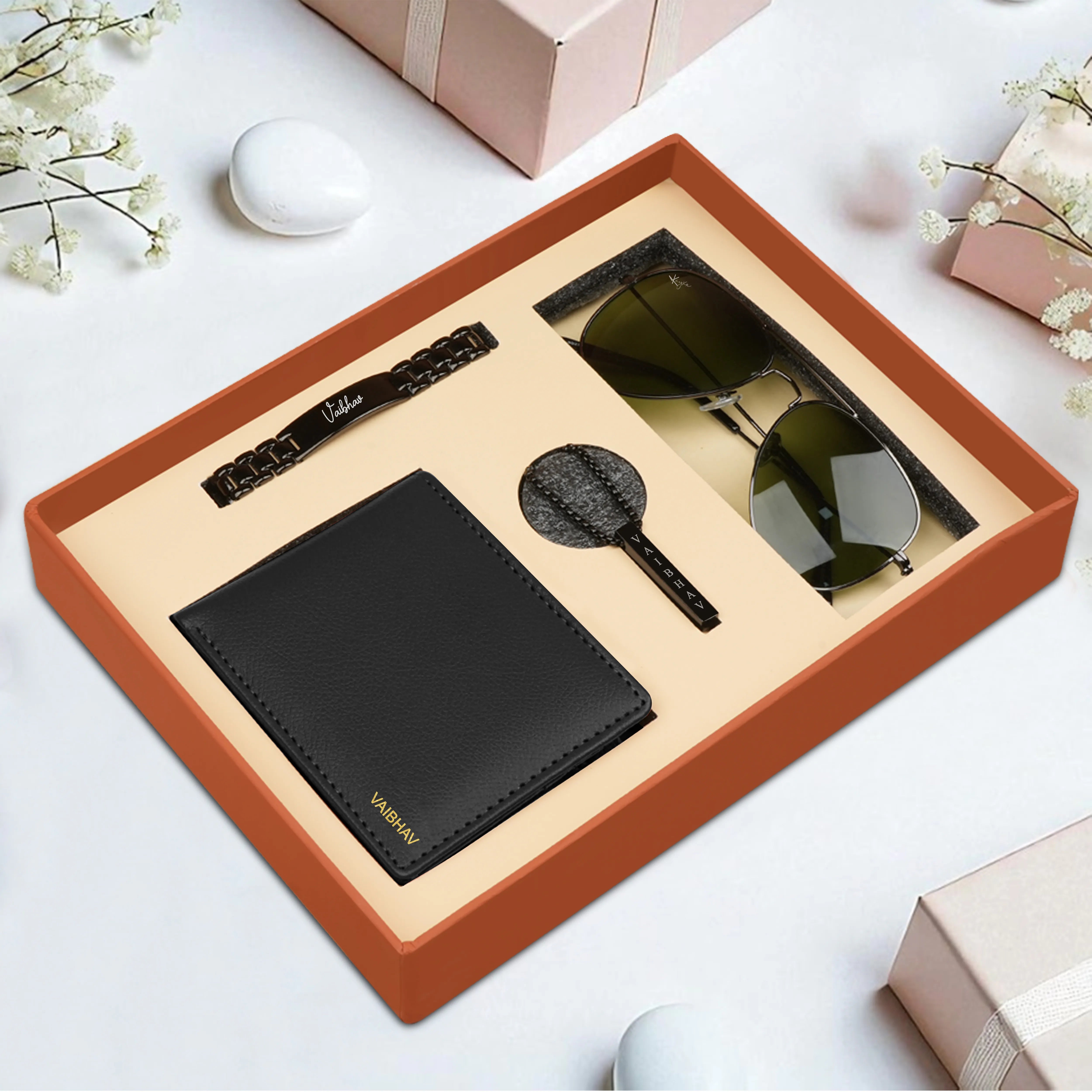 Personalized Wallet, Bracelet, Necklace & Sunglasses Gift Set