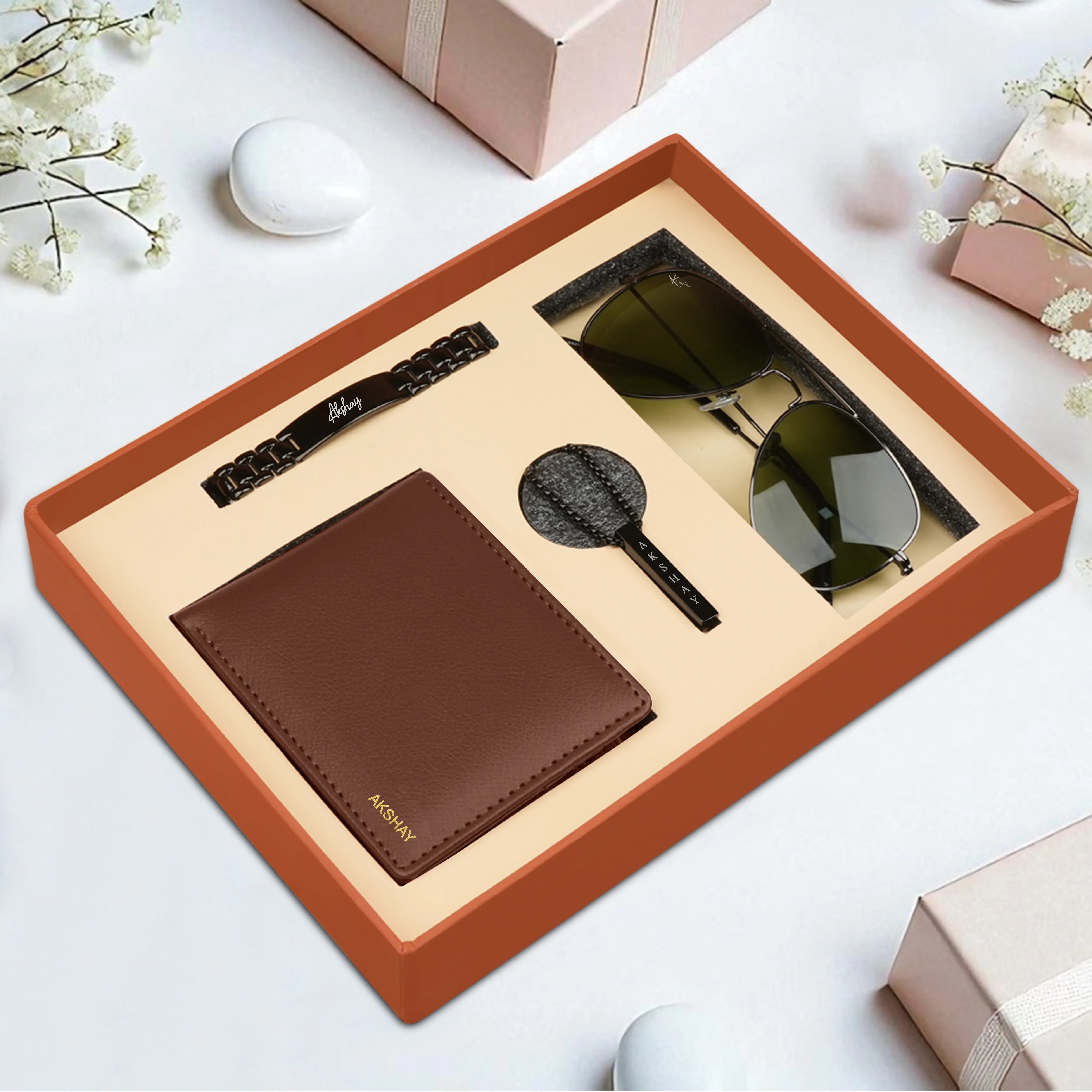 Personalized Wallet, Bracelet, Necklace & Sunglasses Gift Set