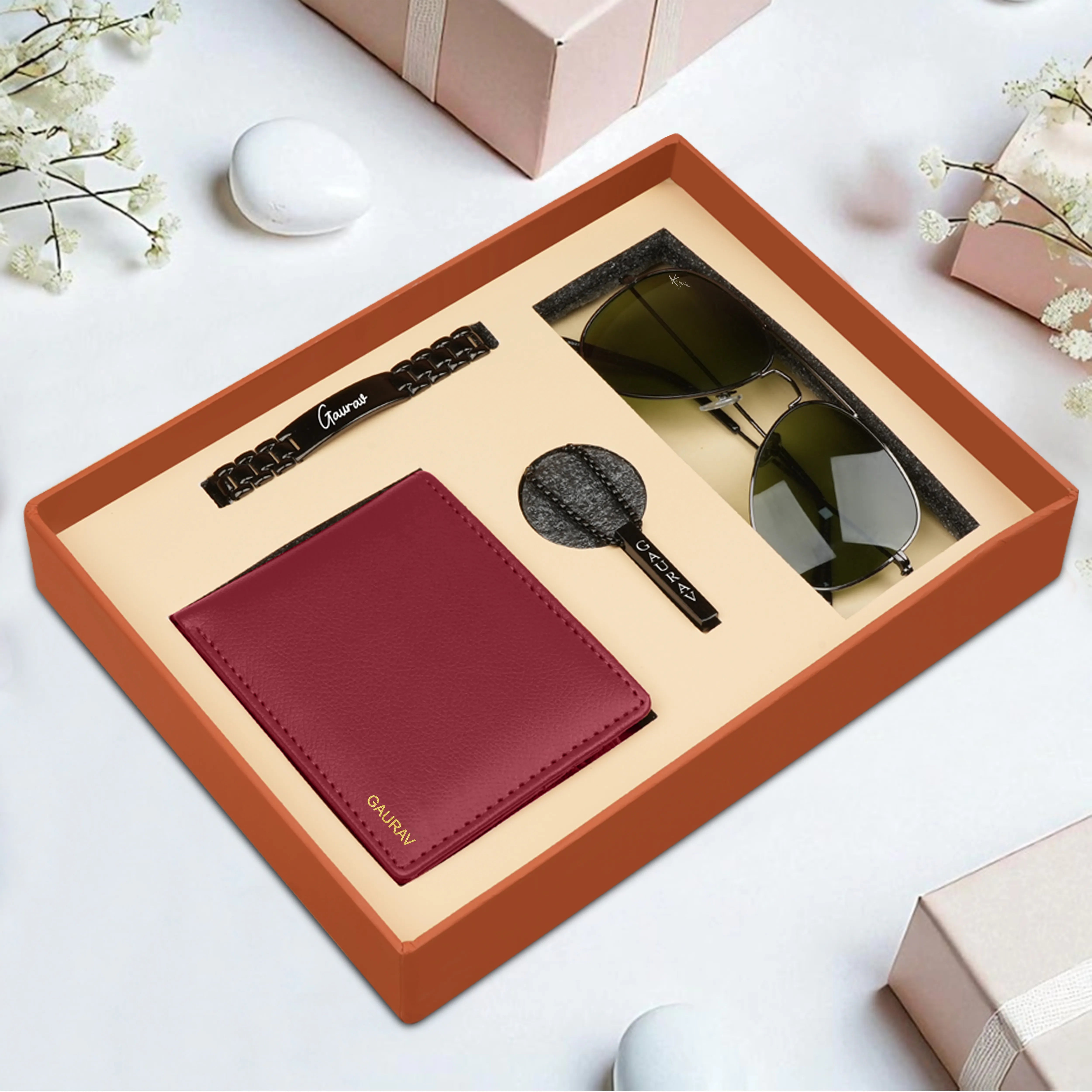 Personalized Wallet, Bracelet, Necklace & Sunglasses Gift Set