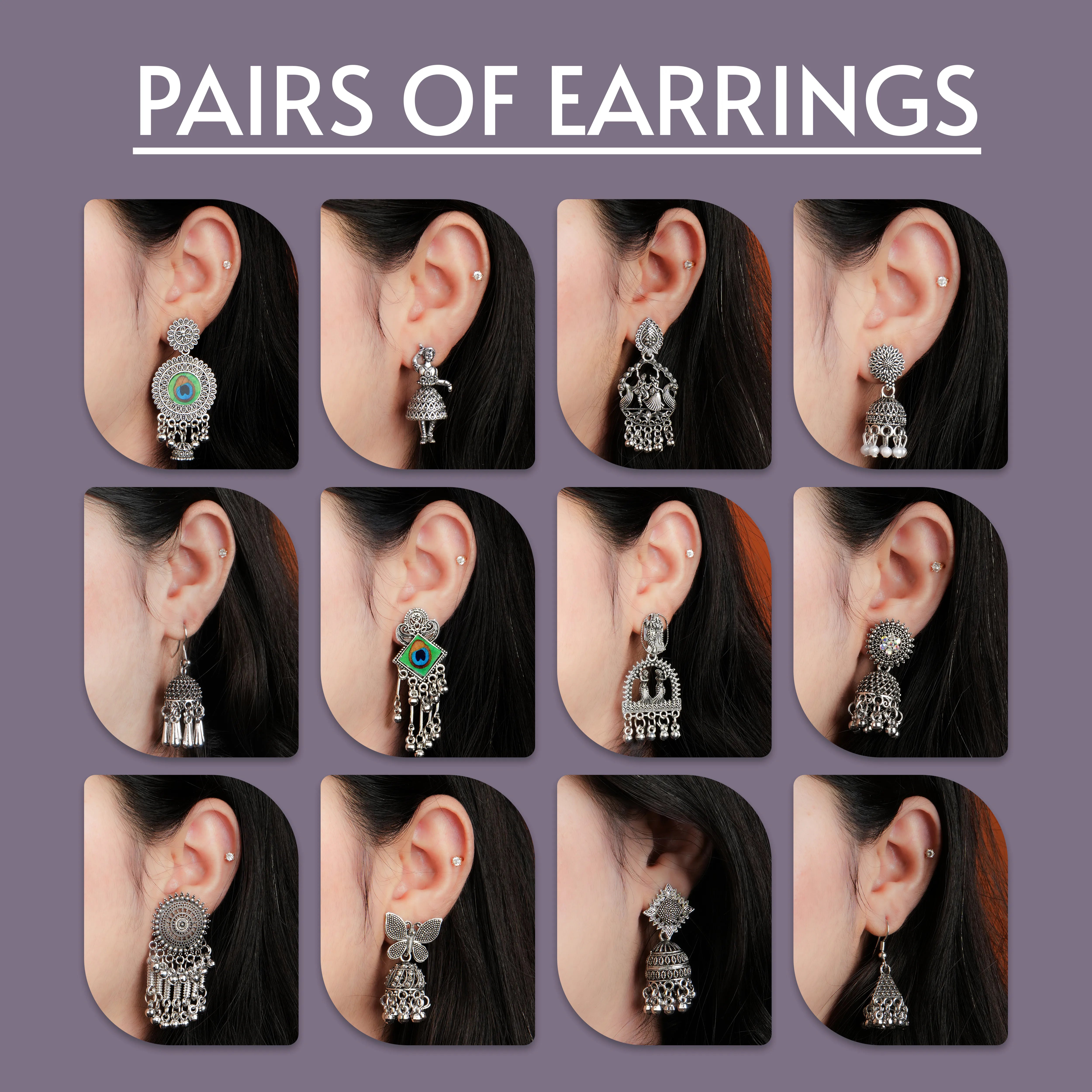 Anokhi Adaa Set Of 12 Oxidized Designer Jhumka Earrings With Jewelry Box