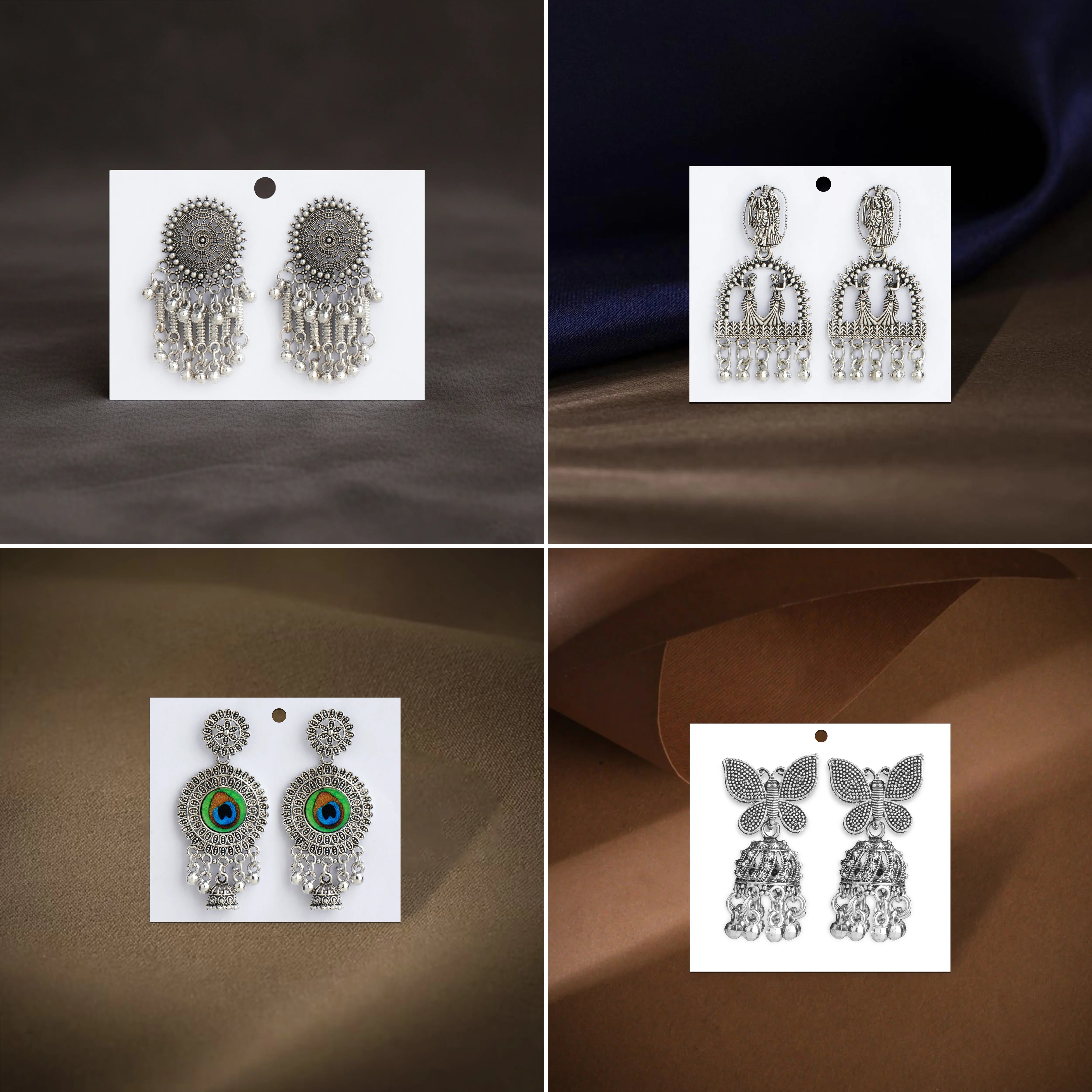 Anokhi Adaa Set Of 12 Oxidized Designer Jhumka Earrings With Jewelry Box