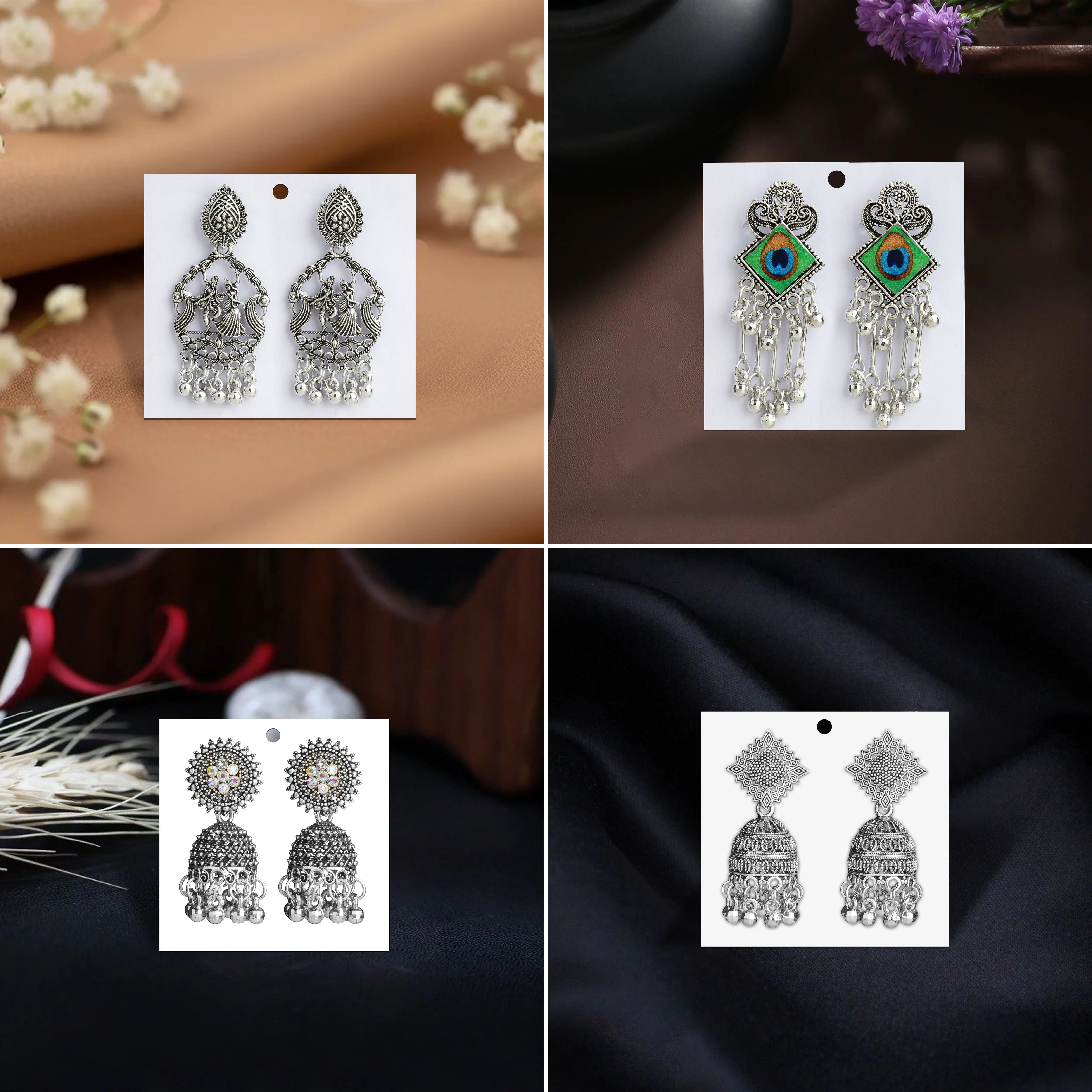 Anokhi Adaa Set Of 12 Oxidized Designer Jhumka Earrings With Jewelry Box