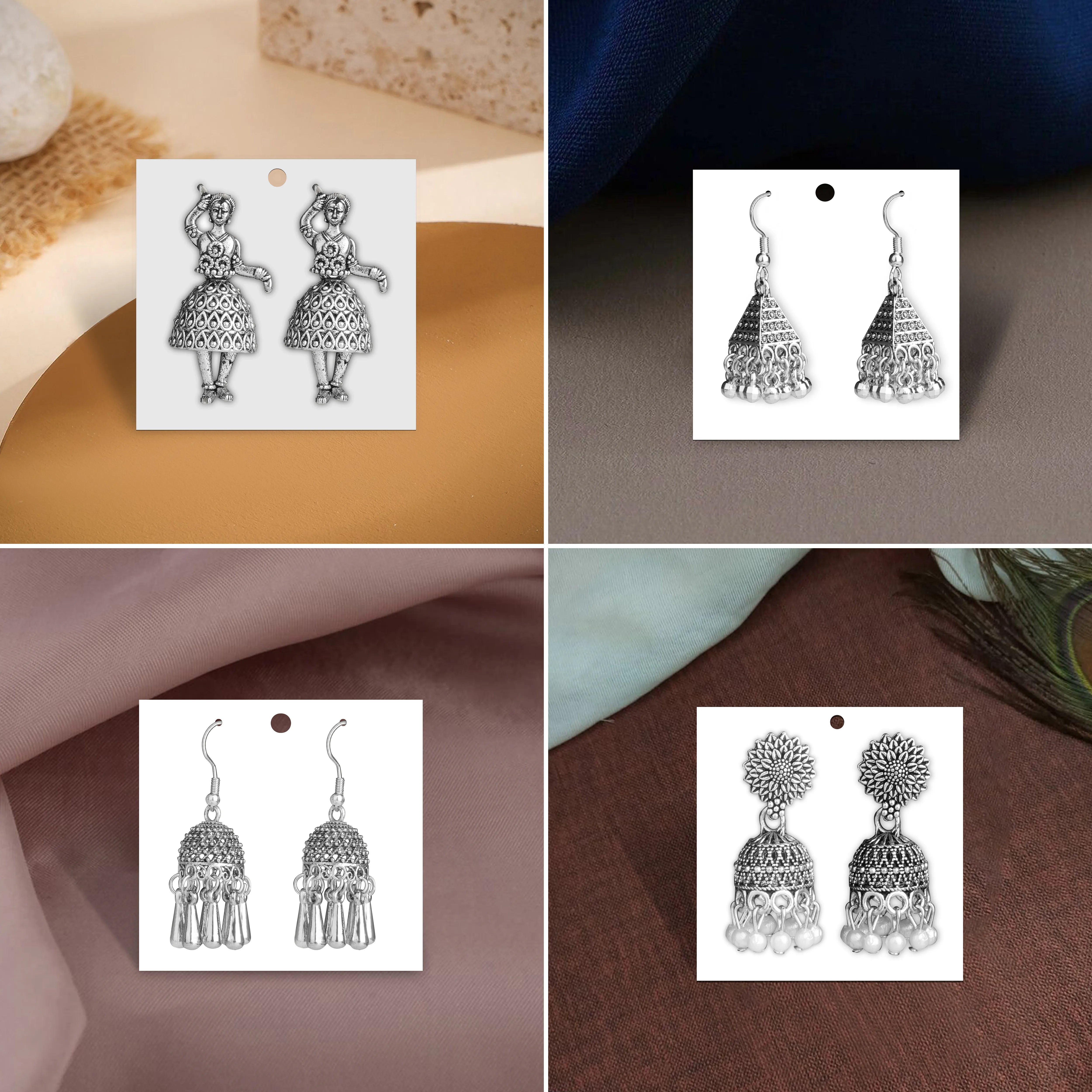 Anokhi Adaa Set Of 12 Oxidized Designer Jhumka Earrings With Jewelry Box