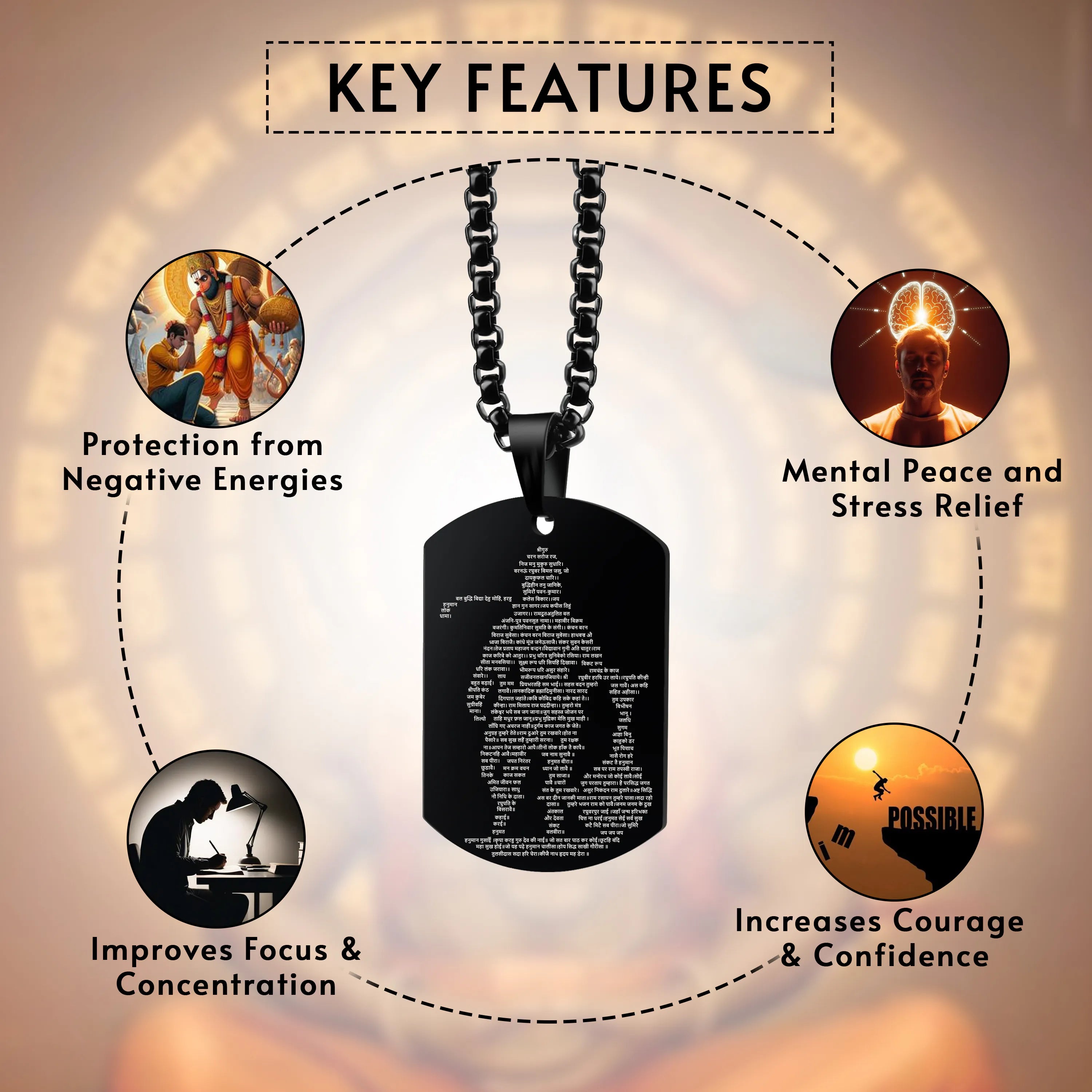 Shri Hanuman Chalisa Black Stainless Steel Pendant & Chain Set