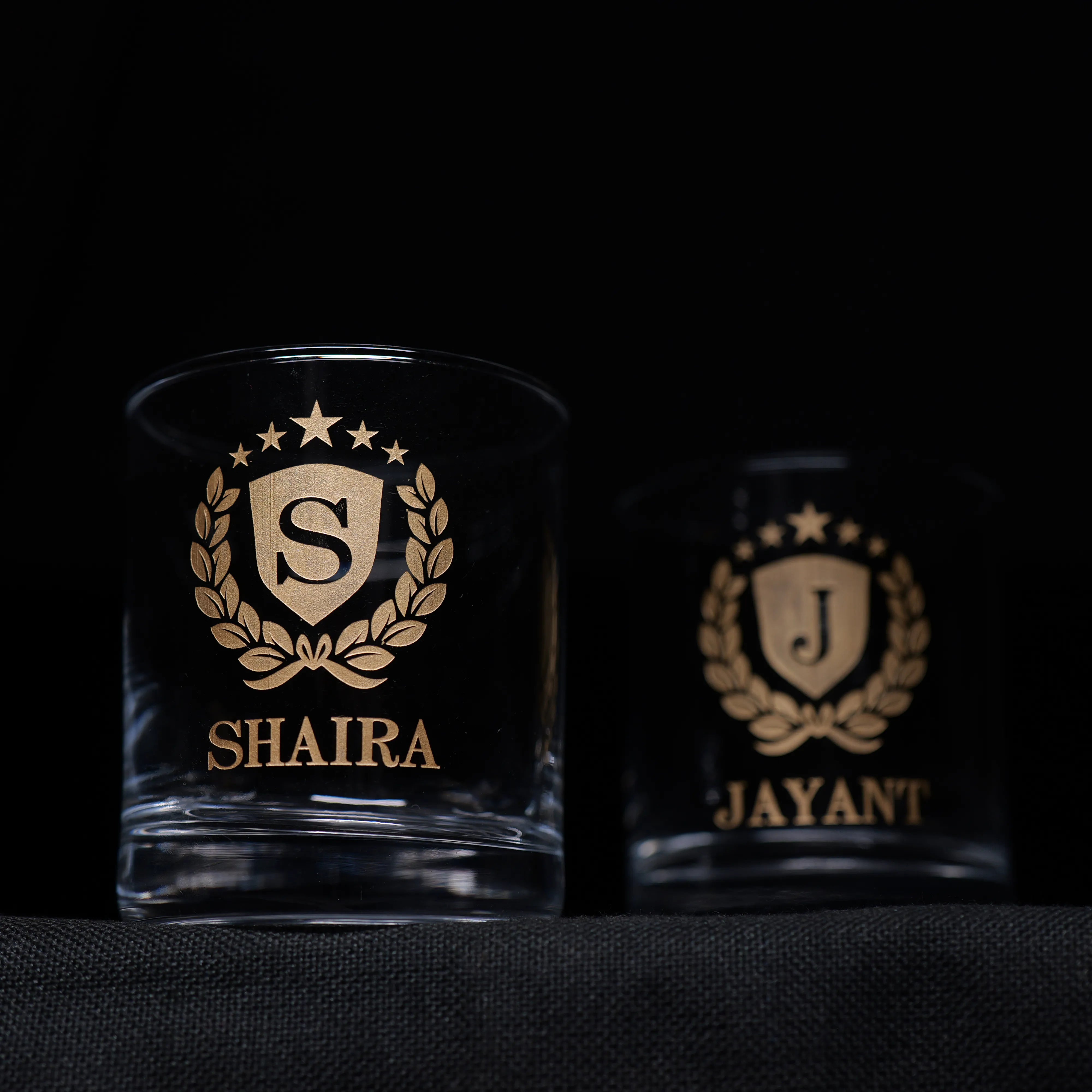 Personalized Couple Whiskey Glasses With Golden Name Etching - Set Of 2