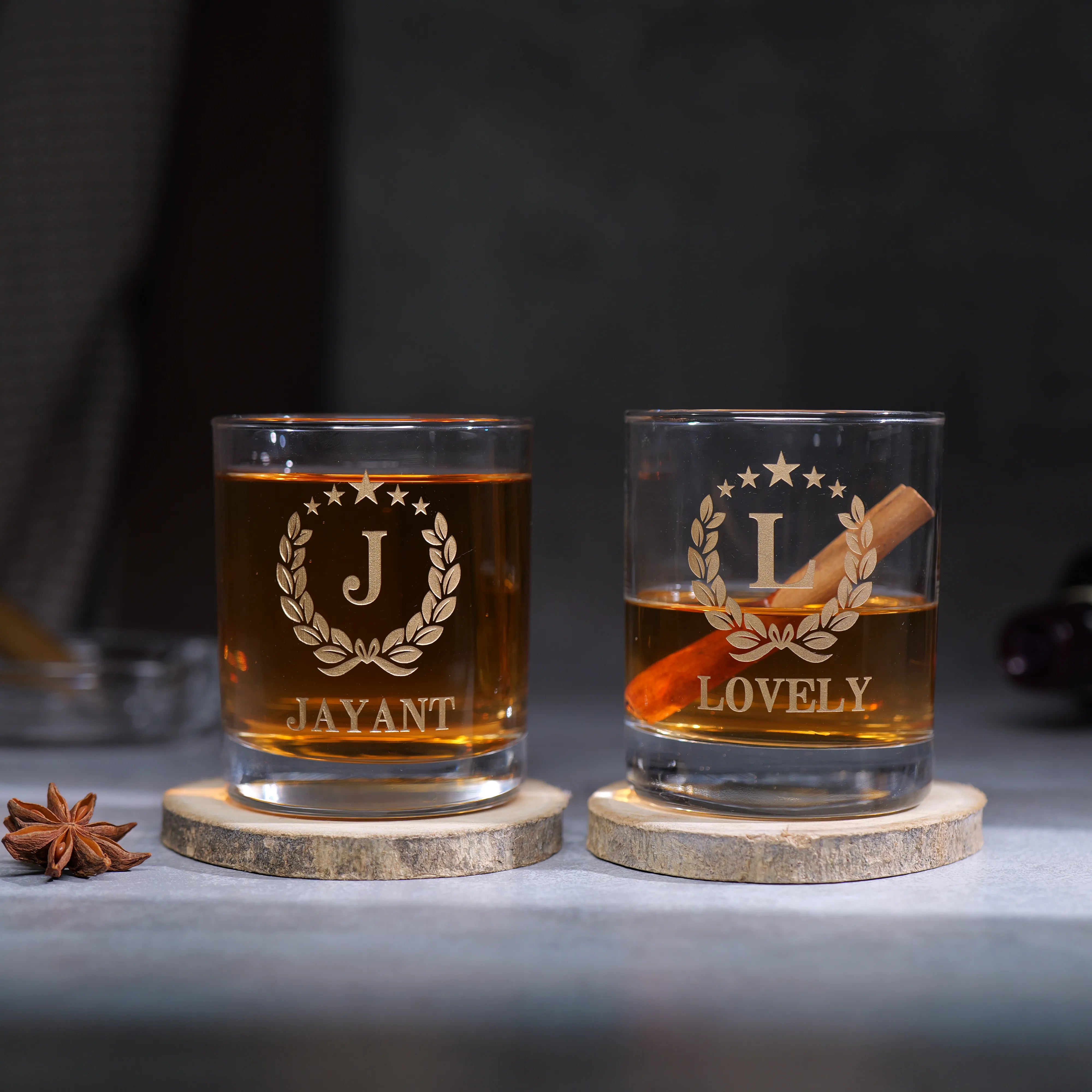 Personalized Couple Whiskey Glasses With Golden Name Etching Set Of 2