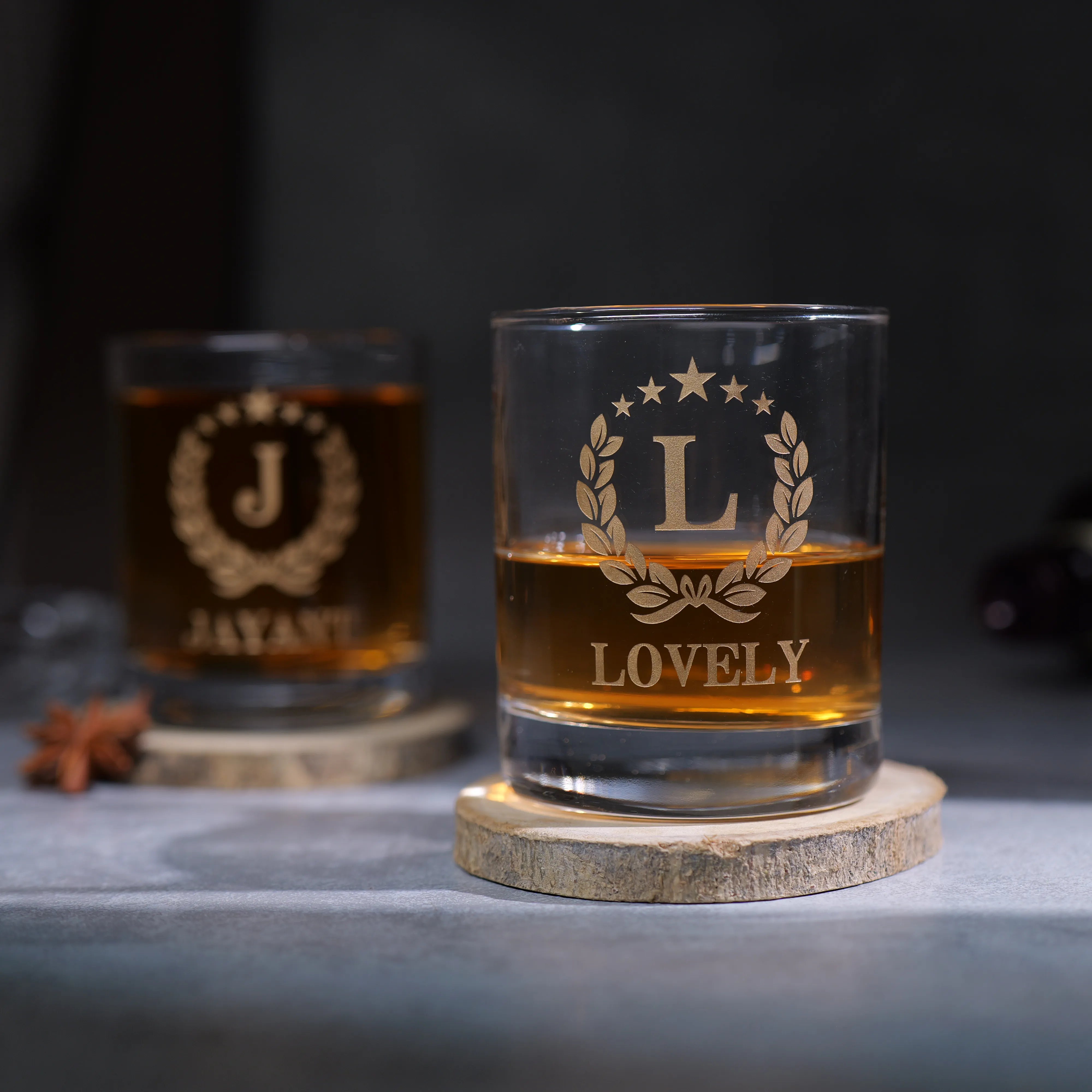 Personalized Couple Whiskey Glasses With Golden Name Etching Set Of 2