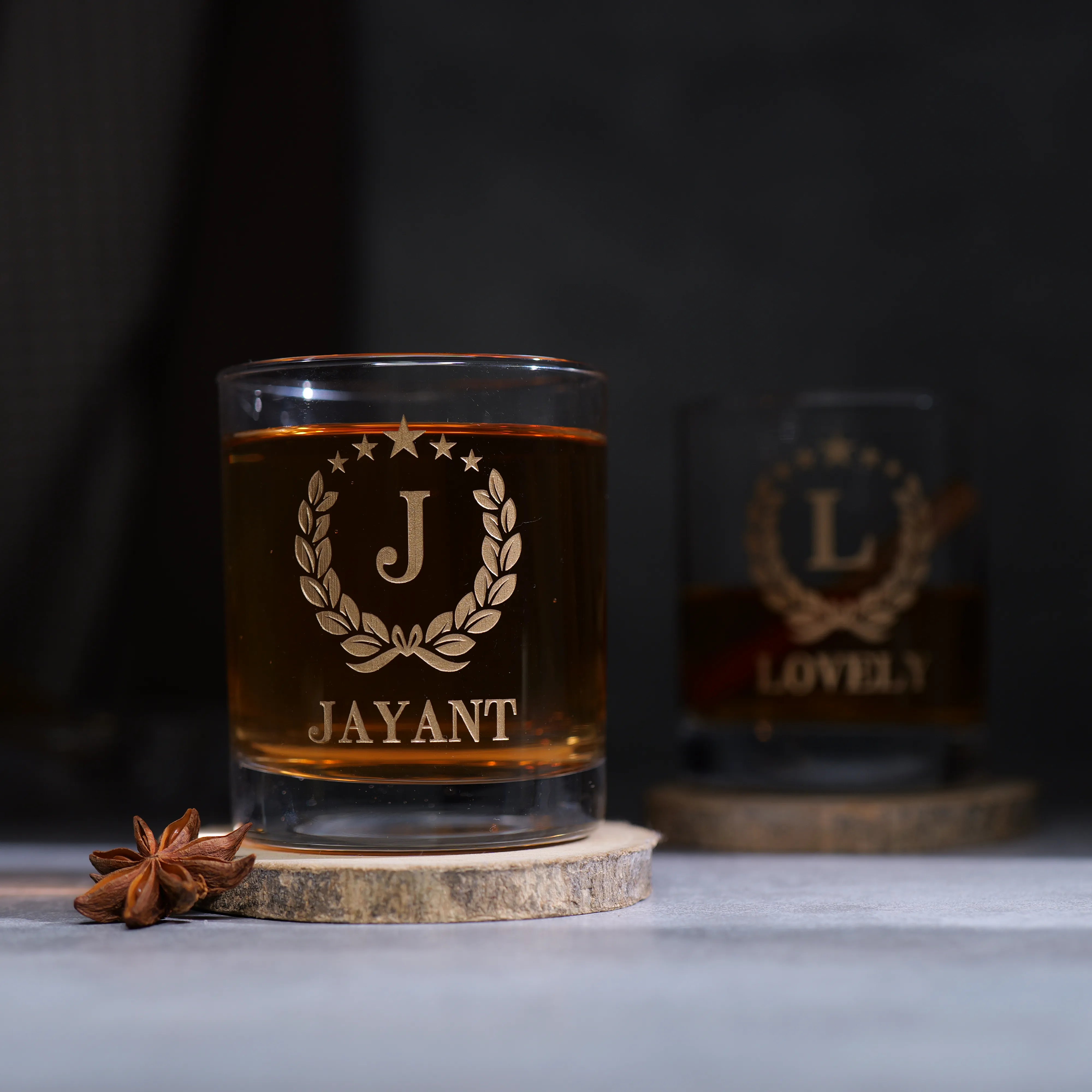 Personalized Couple Whiskey Glasses With Golden Name Etching Set Of 2