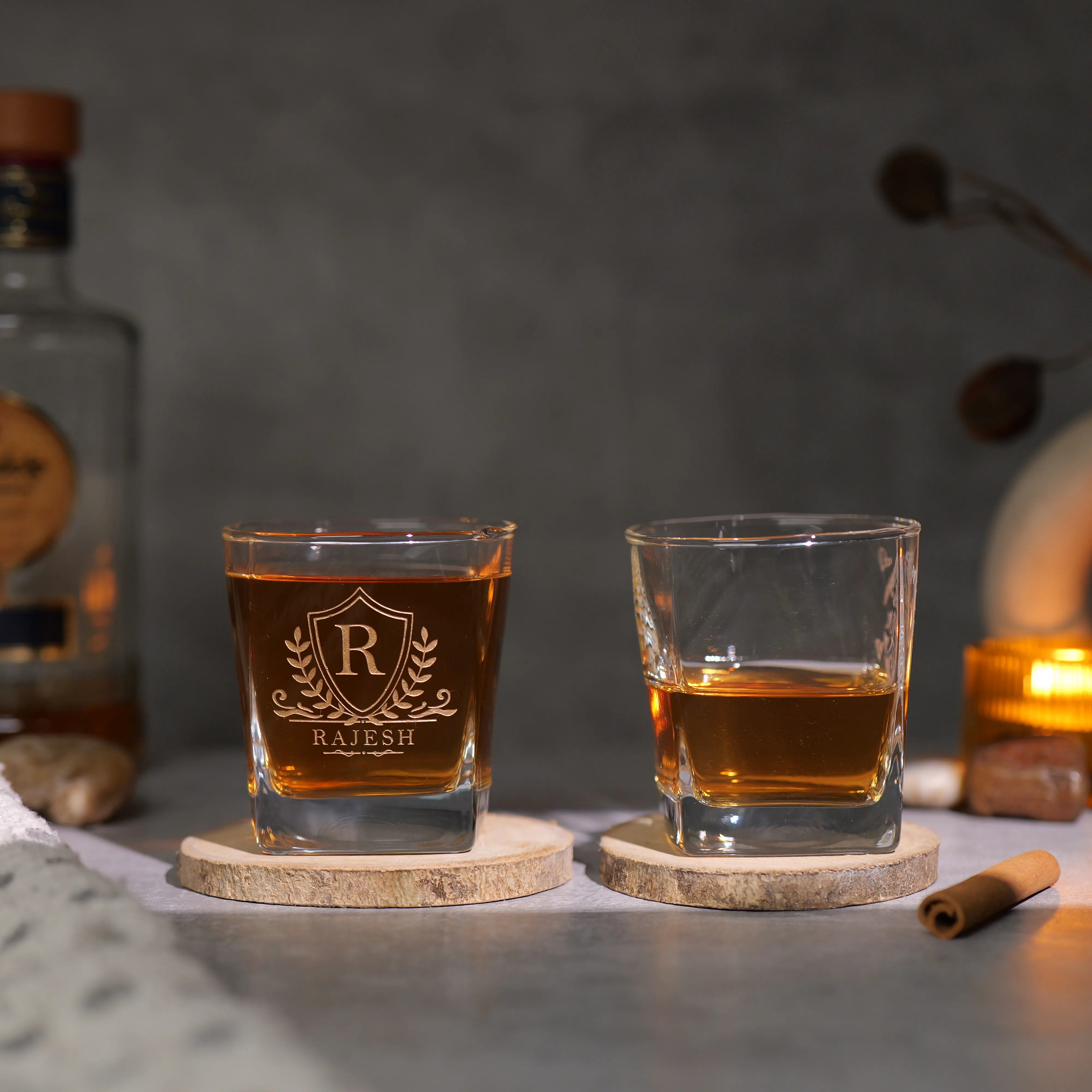 Personalized Royal Couple Whiskey Glasses With Golden Name Etching