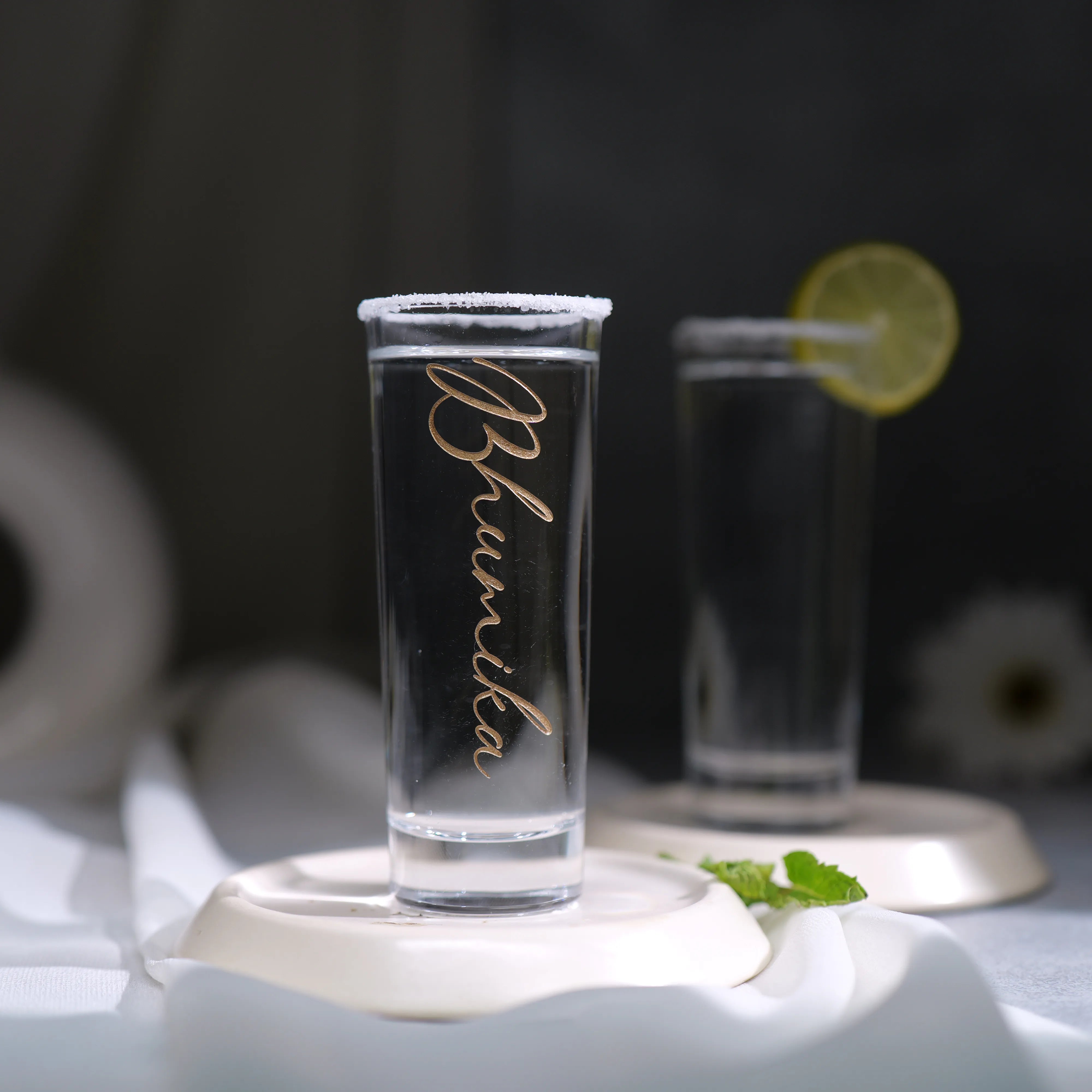Personalized Tall Shot Tube Glass With Golden Name Etching