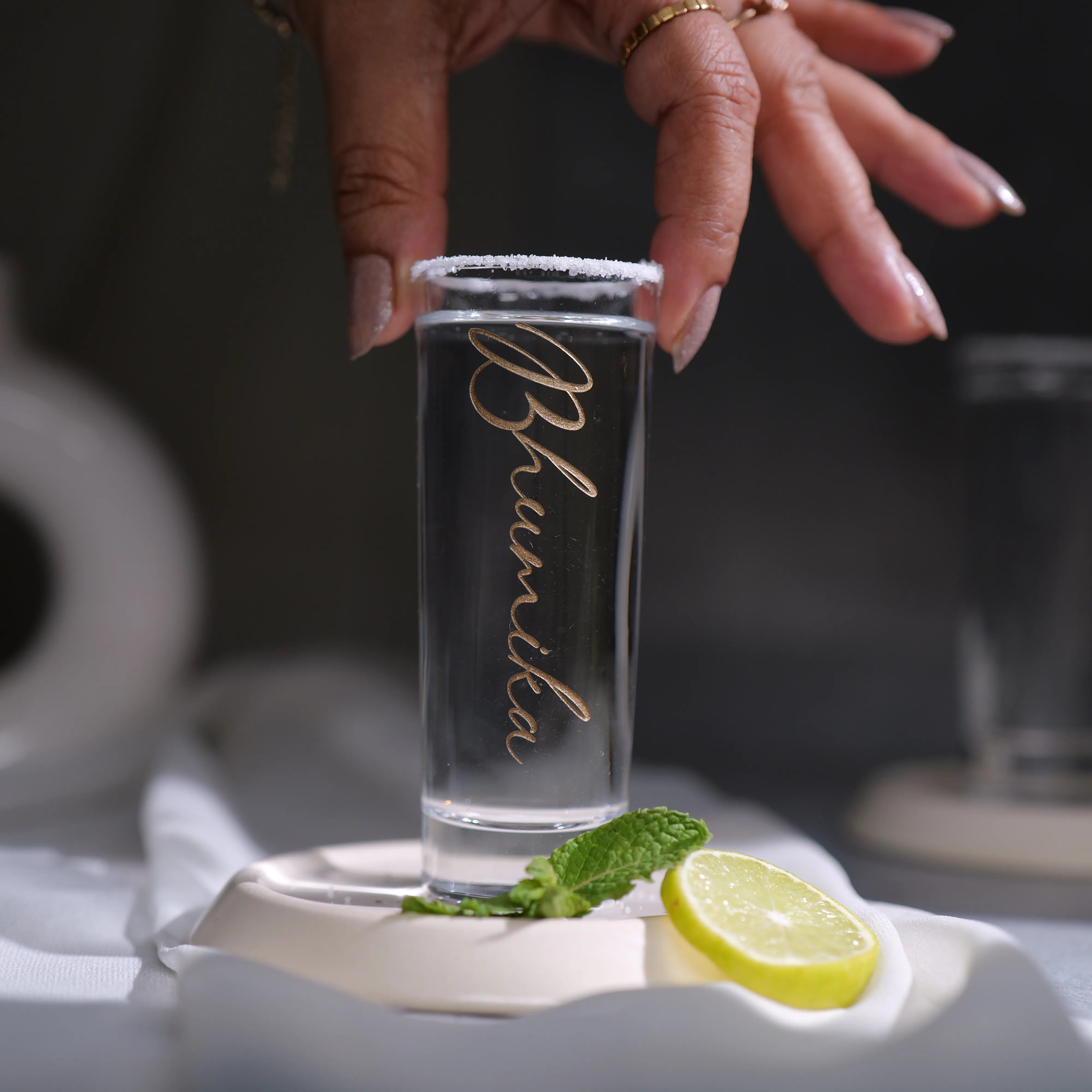 Personalized Tall Shot Tube Glass With Golden Name Etching