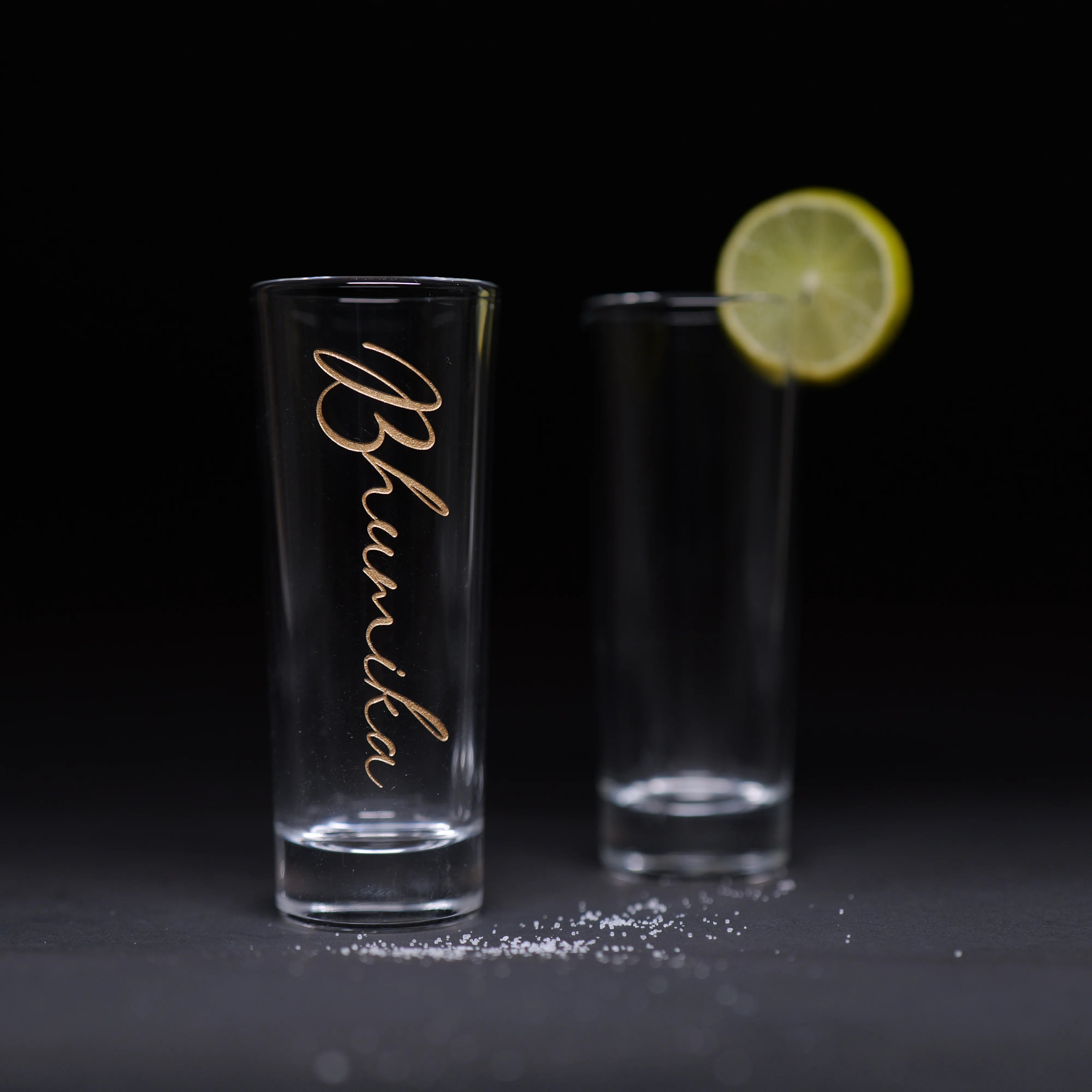 Personalized Tall Shot Tube Glass With Golden Name Etching