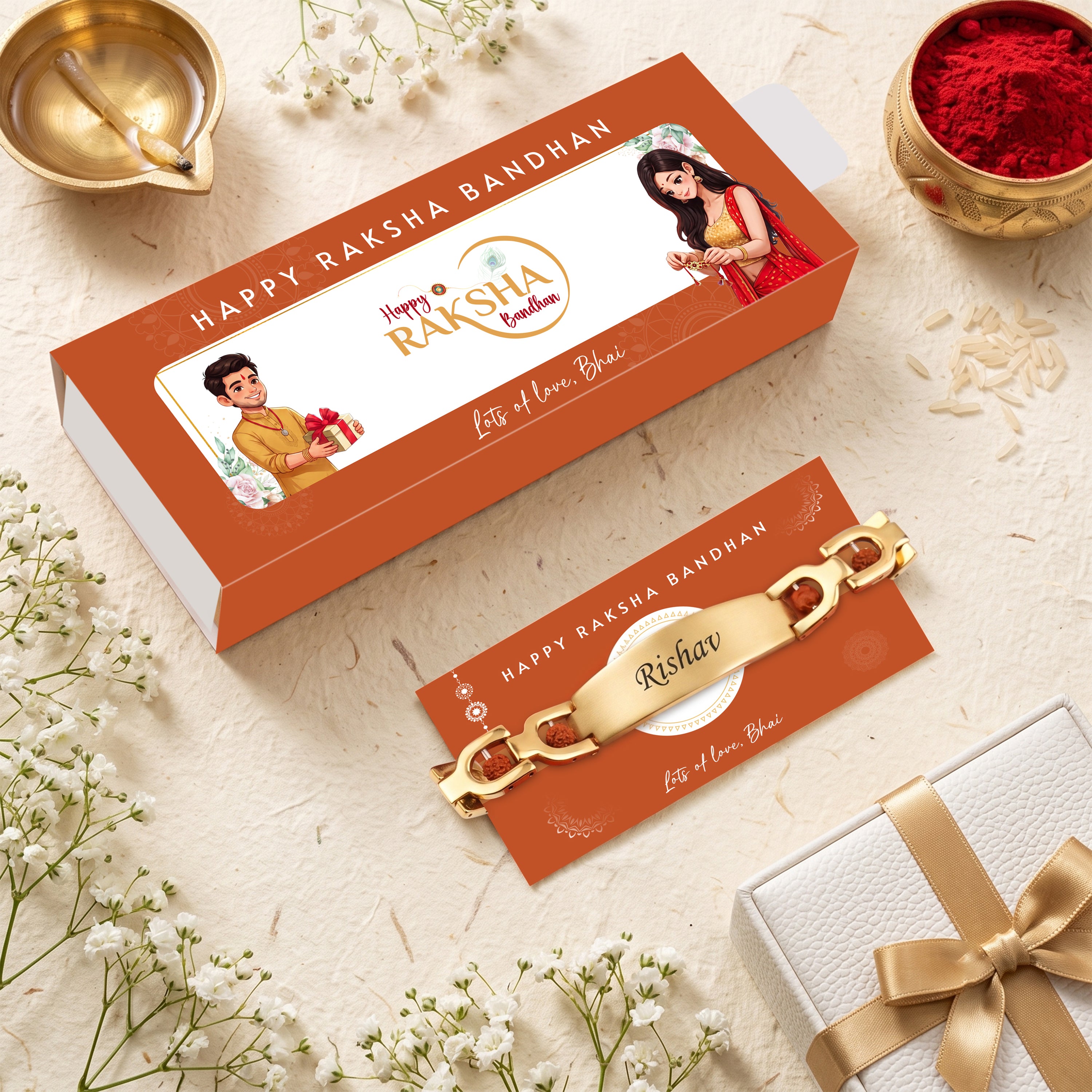 Personalized Rudraksh Bracelet Rakhi With Name