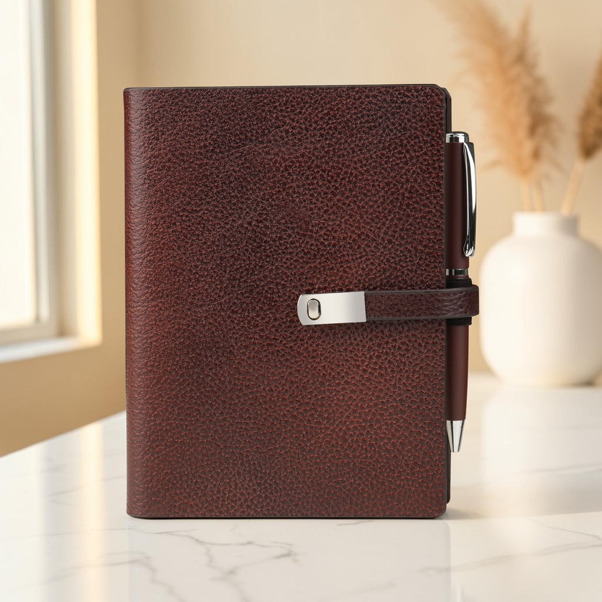 Classic Minimalist Leather A5 Diary & Pen Gift Set