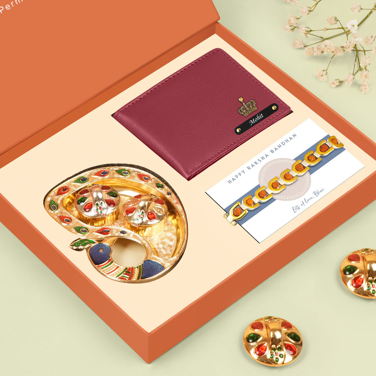 Personalized Leather Wallet & Bracelet Rakhi Hamper