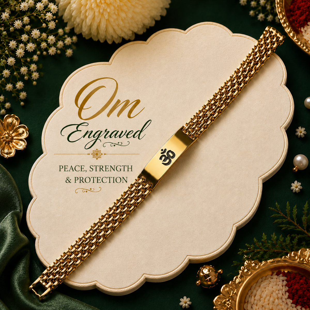 Om Engraved Gold Plated Spiritual Bracelet
