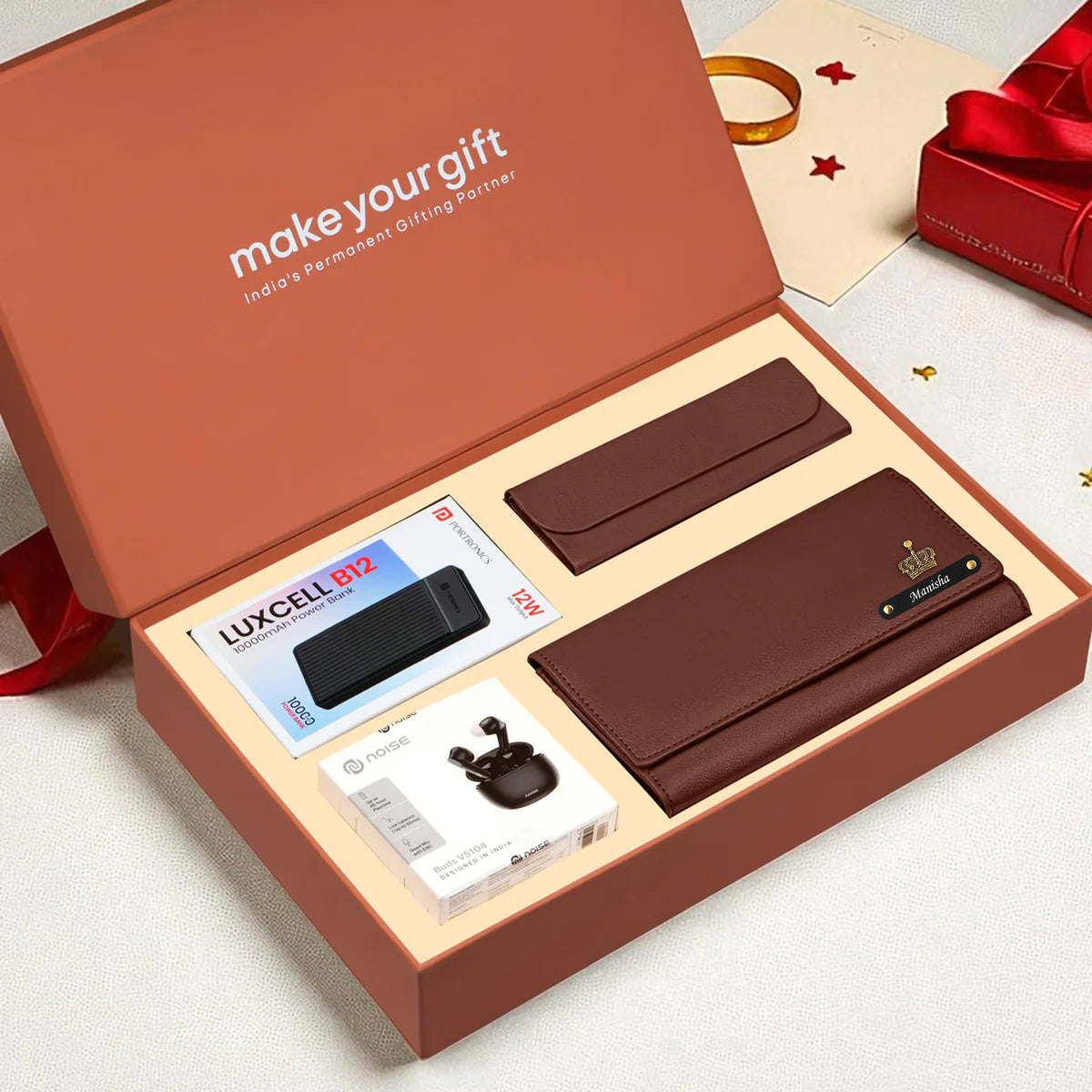 Personalized Clutch Power Bank Earbuds & Eyewear Case Gift Hamper