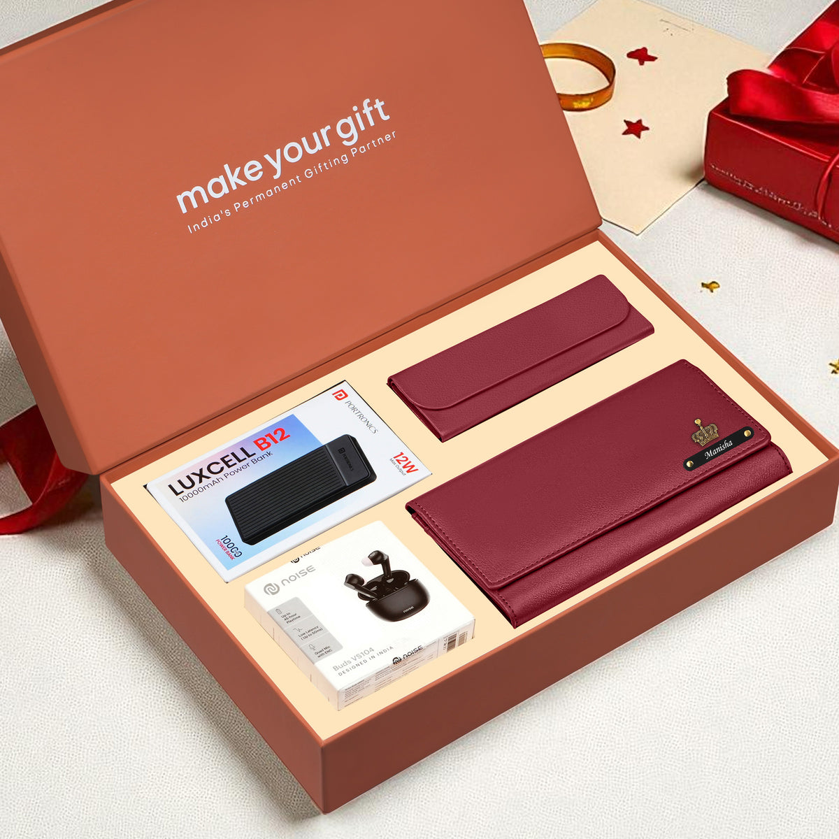 Personalized Clutch Power Bank Earbuds & Eyewear Case Gift Hamper