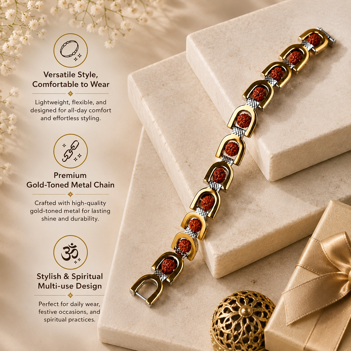 Royale Rudraksh Premium Gold Plated Bracelet