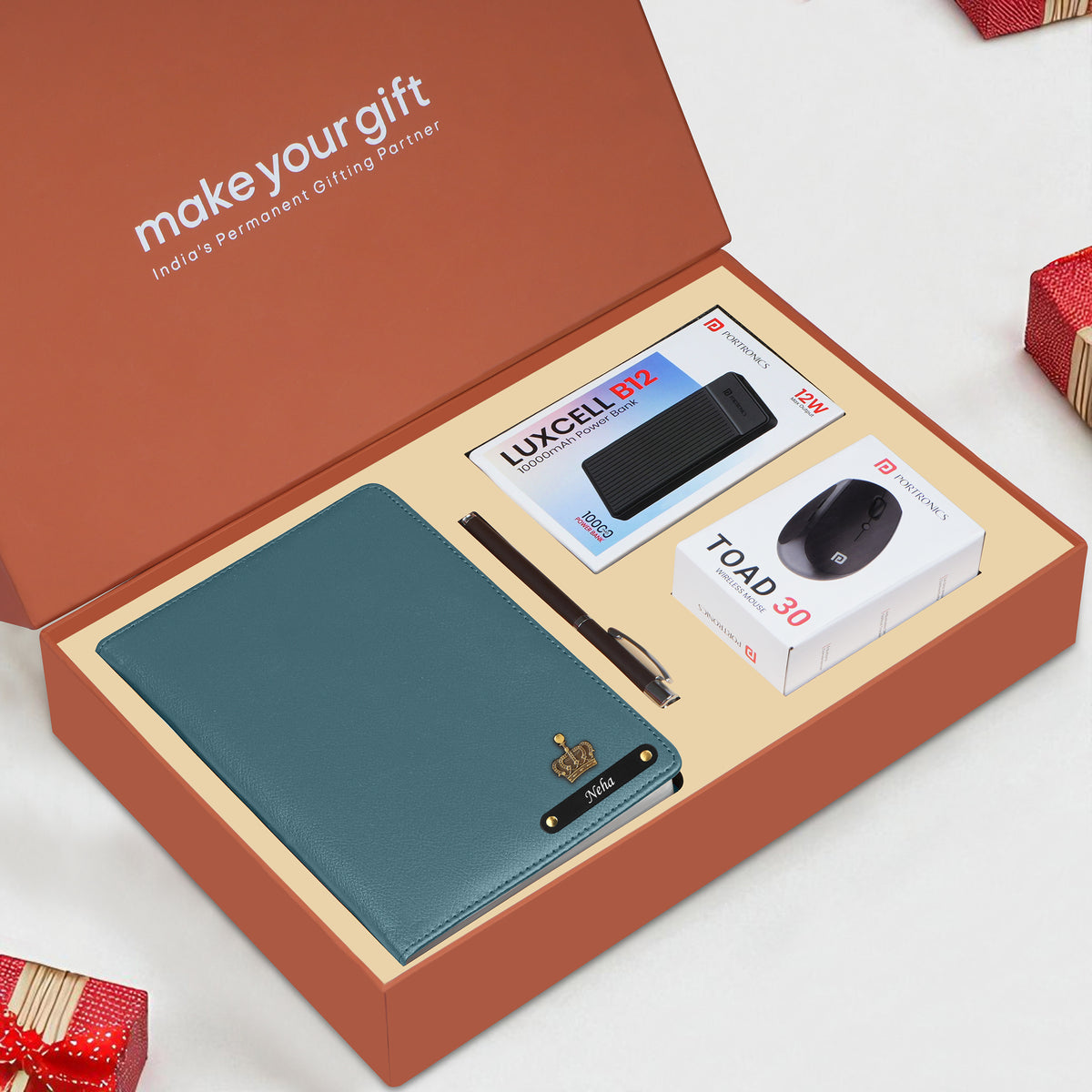 Personalized Diary, Pen, Power Bank & Mouse Gift Hamper