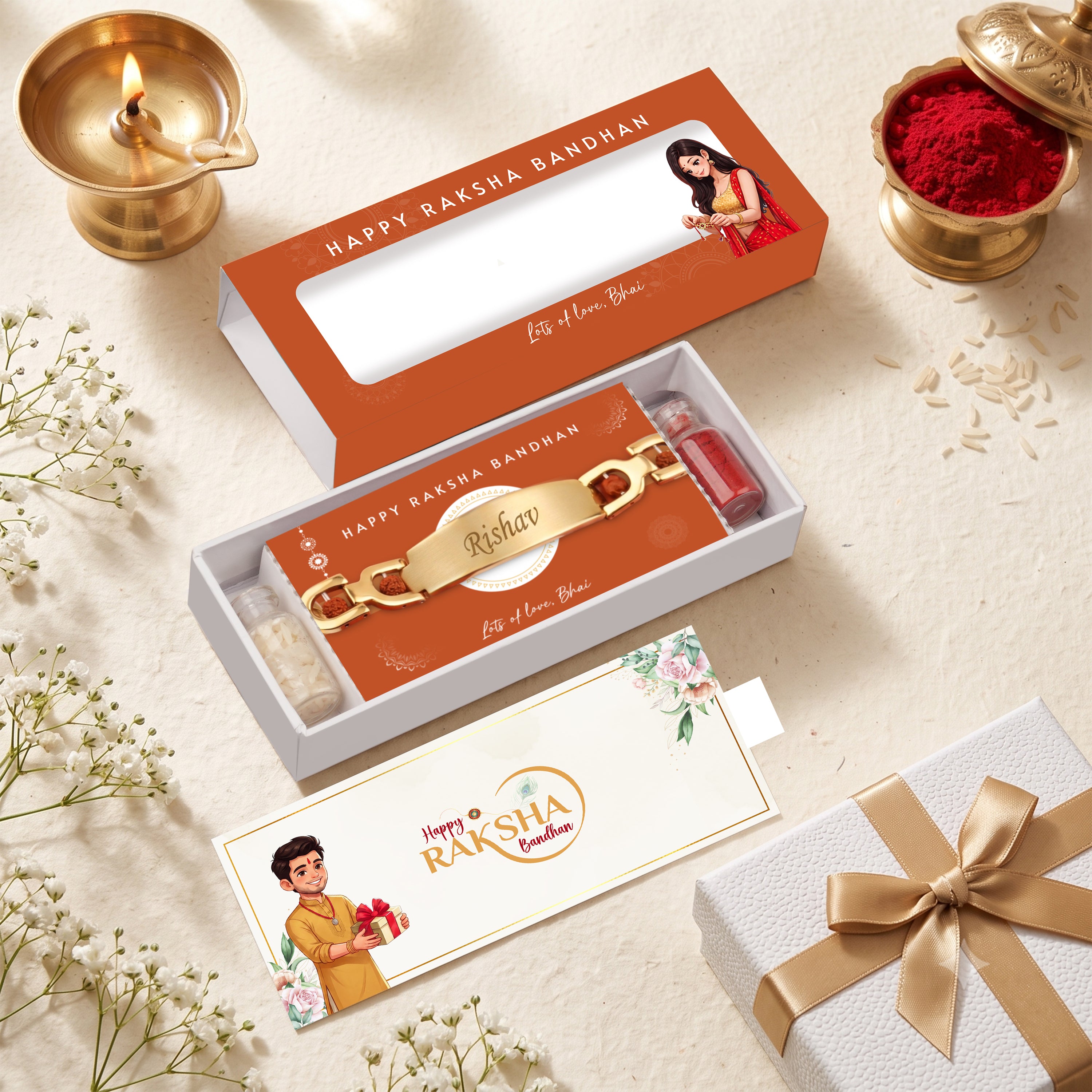 Personalized Rudraksh Bracelet Rakhi With Name
