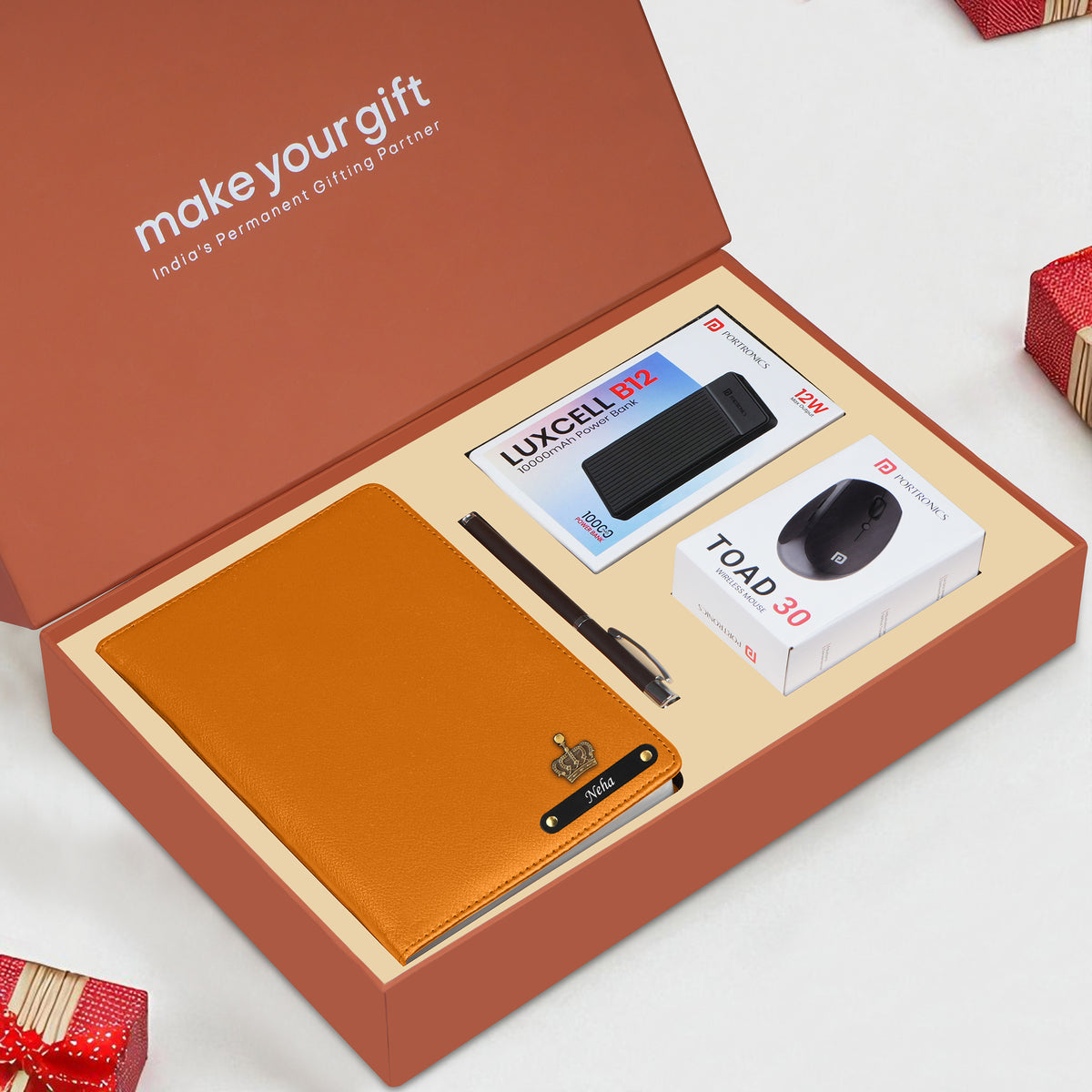 Personalized Diary, Pen, Power Bank & Mouse Gift Hamper